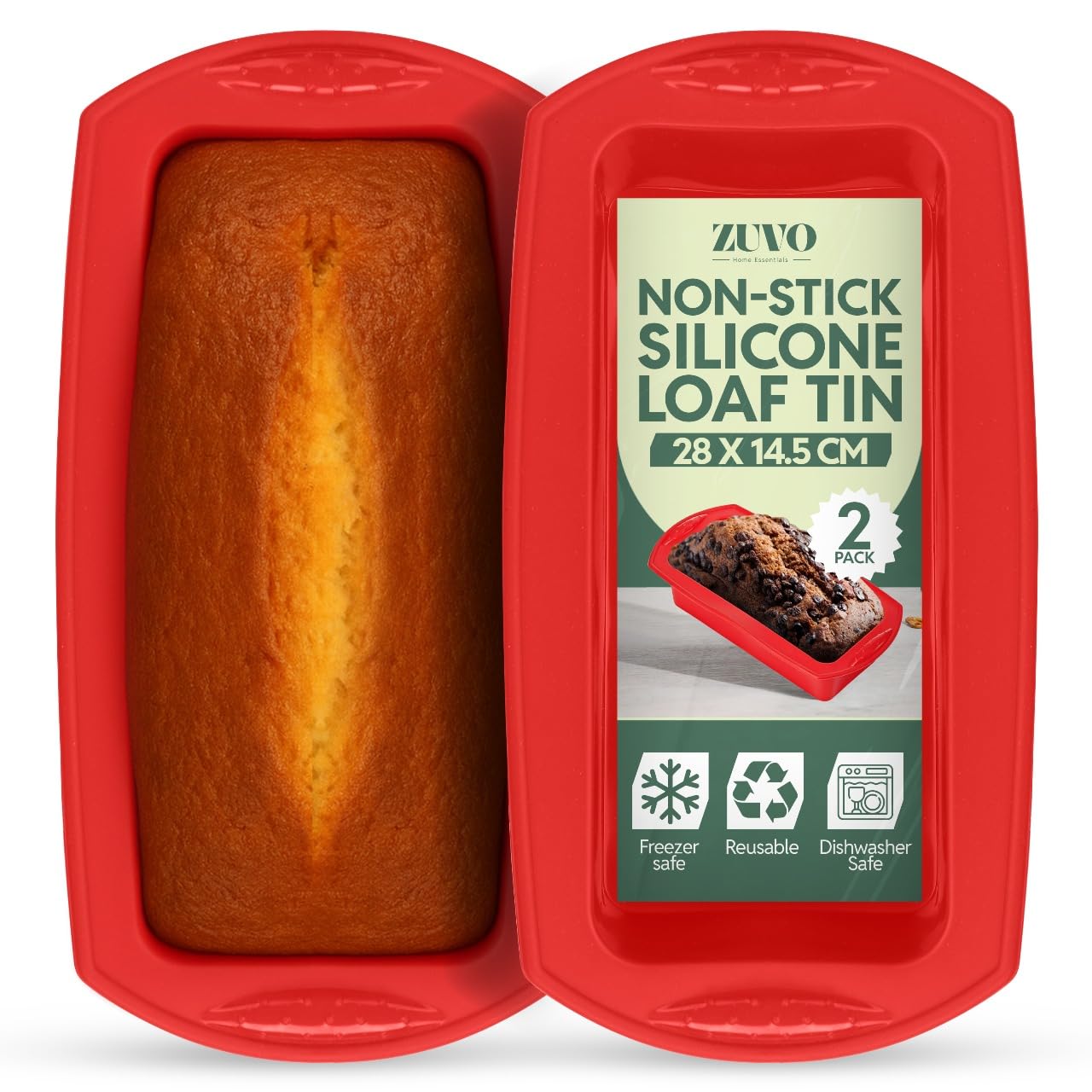 Zuvo - Silicone Loaf Tins (2 Pack) – 2lb Non-Stick Bread Tins for Baking,Bread Pans for Cakes, Banana Bread, Meatloaf – Oven, Freezer, Microwave & Dishwasher Safe, Black