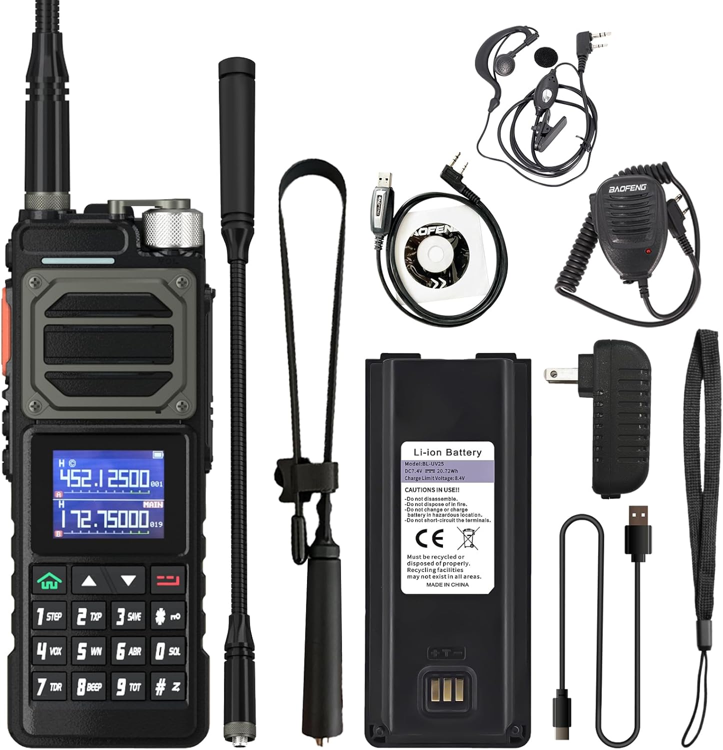 BAOFENG UV-25 10W Walkie Talkie Tri-Band Wireless Frequency Copy USB-C Charger Goose Tube Gain Antenna Powerful Long Range Amateur Radios with Full Kit