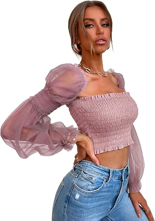 MakeMeChic Women's Contrast Mesh Bishop 