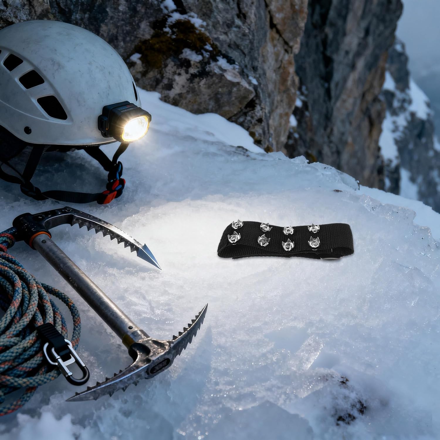 Cabilock 2pcs Adjustable Ice Traction Cleats with Nylon and Metal Spikes, Anti-Slip Boot and Shoe Grippers for Winter Hiking and Running, Minimize Foot Fatigue on Snow and Ice