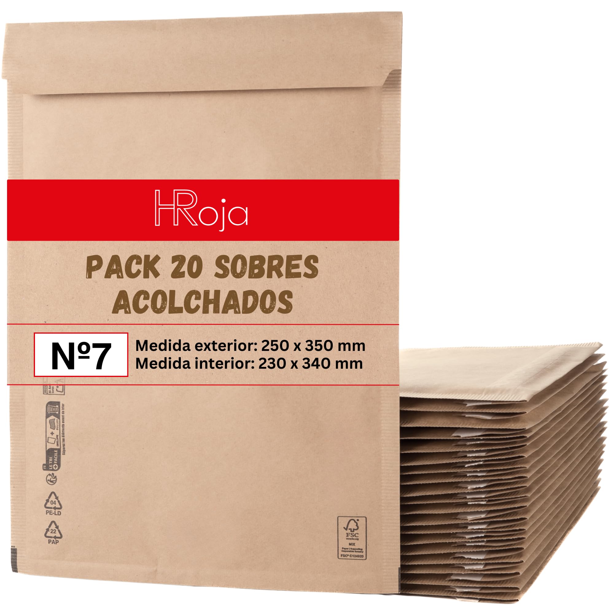 Pack de 20 Sobres Acolchados 250 x 350 mm de Papel Kraft con Burbuja Interior Antigolpes y Antimanipulación para Envíos y Paquetería Resistente y Autoadhesivo Fabricado en Europa | HRoja