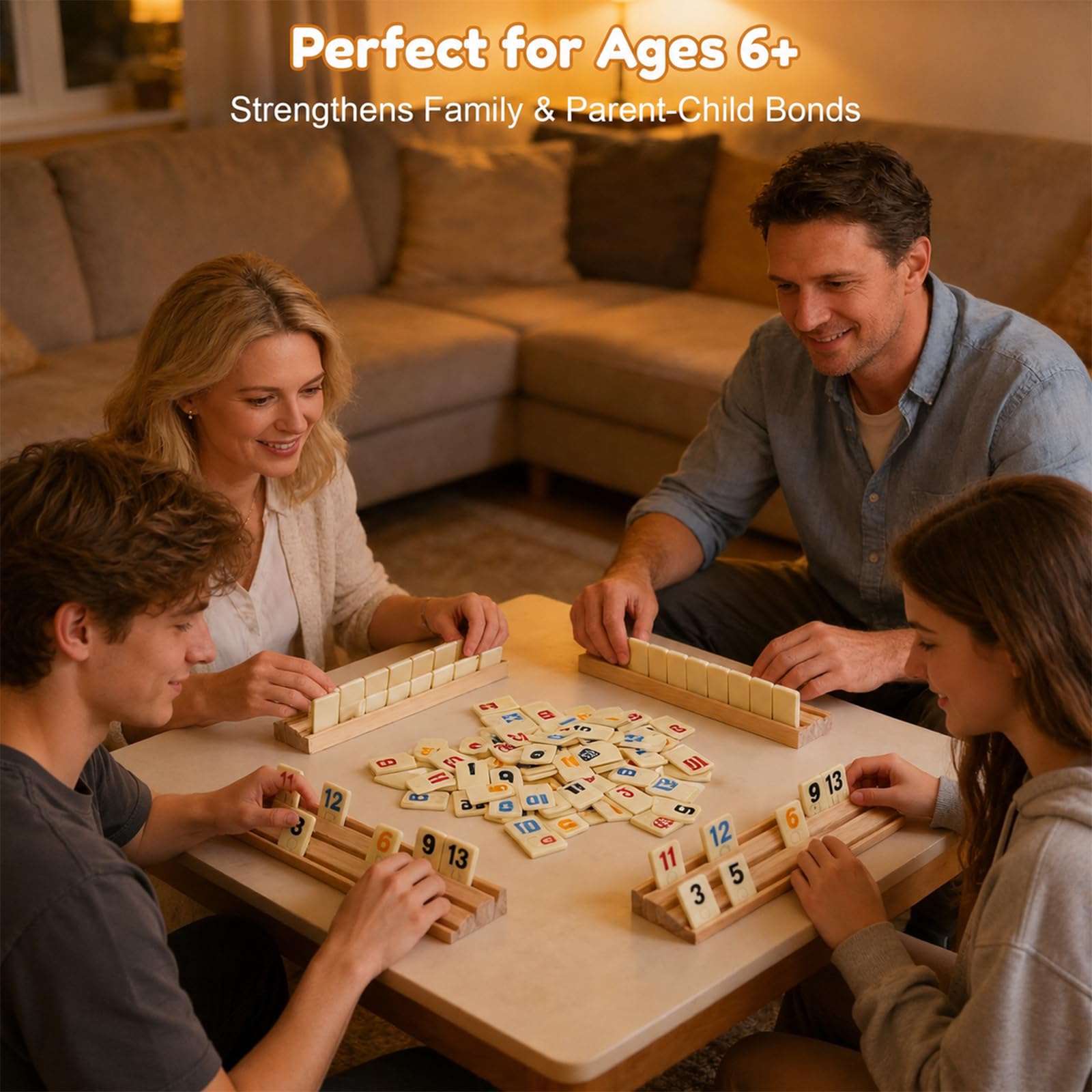 Rummy Jeu de Société en Bois avec Plateau en Bois de Hêtre Massif et 106 Jetons Robustes