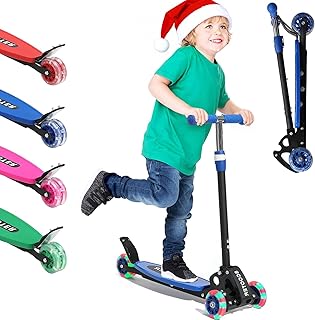 Kids Scooter Heavy Duty, 3 Wheel Scooters for Boy Girl Age 3-8, Heavy Duty Toddler Kick Scooter with Height Adjustable Handlebar, Lean-to-Steer LED Wheels, Anti-Slip Deck, Christmas Xmas Gift Wrapped