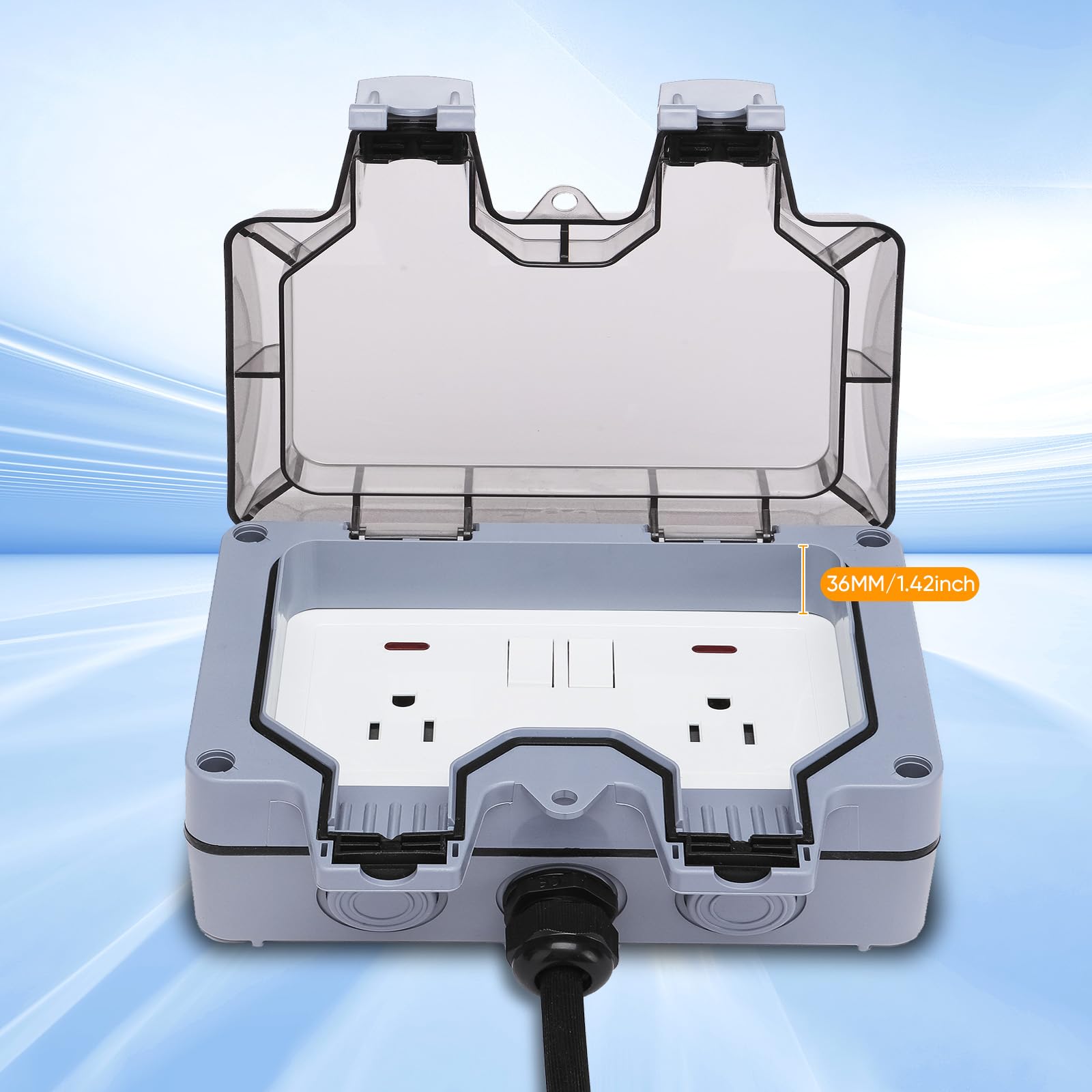 Toma de corriente para exteriores, cable de extensión impermeable de doble pared con interruptor de encendido y apagado y luz indicadora, toma de corriente externa eléctrica exterior, toma
