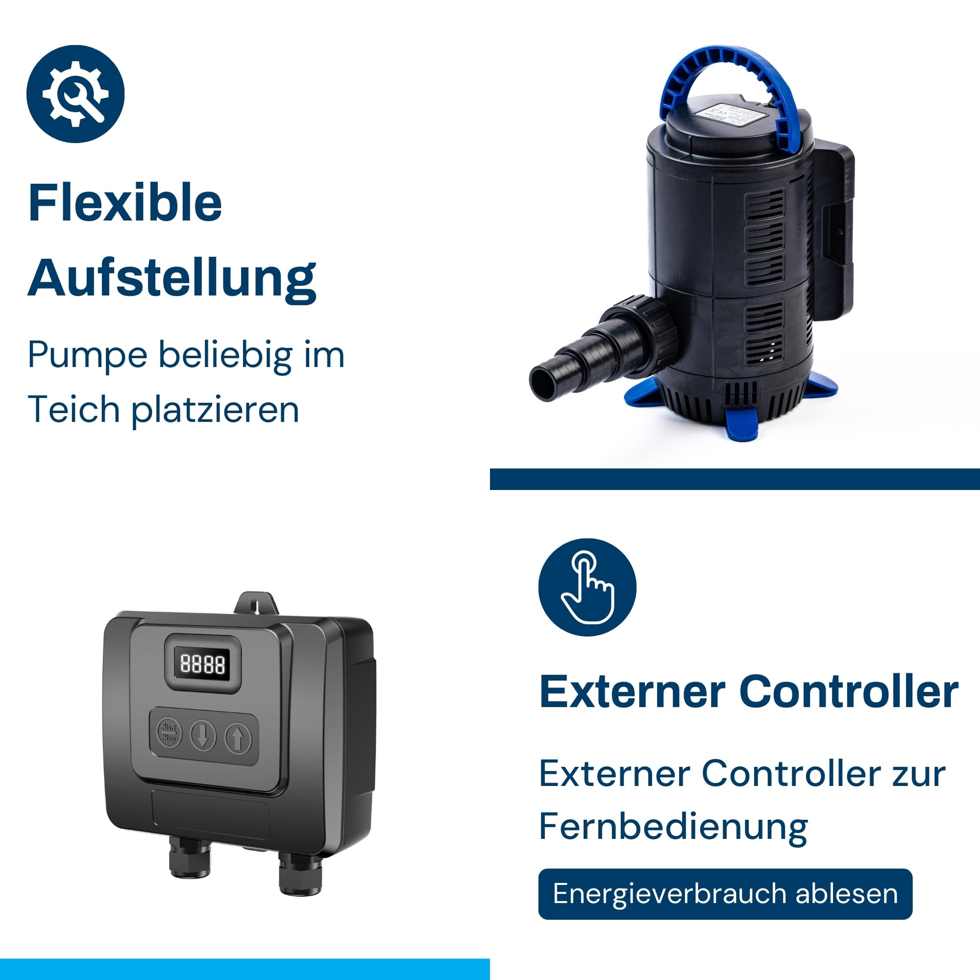 BluFlow 15.000 - Regelbare Teichpumpe - 7.500-15.000 Liter/Stunde, 37-180 Watt - Filterpumpe & Bachlaufpumpe - Ideal für Gartenteich, Fischteich, Springbrunnen & Wasserfall