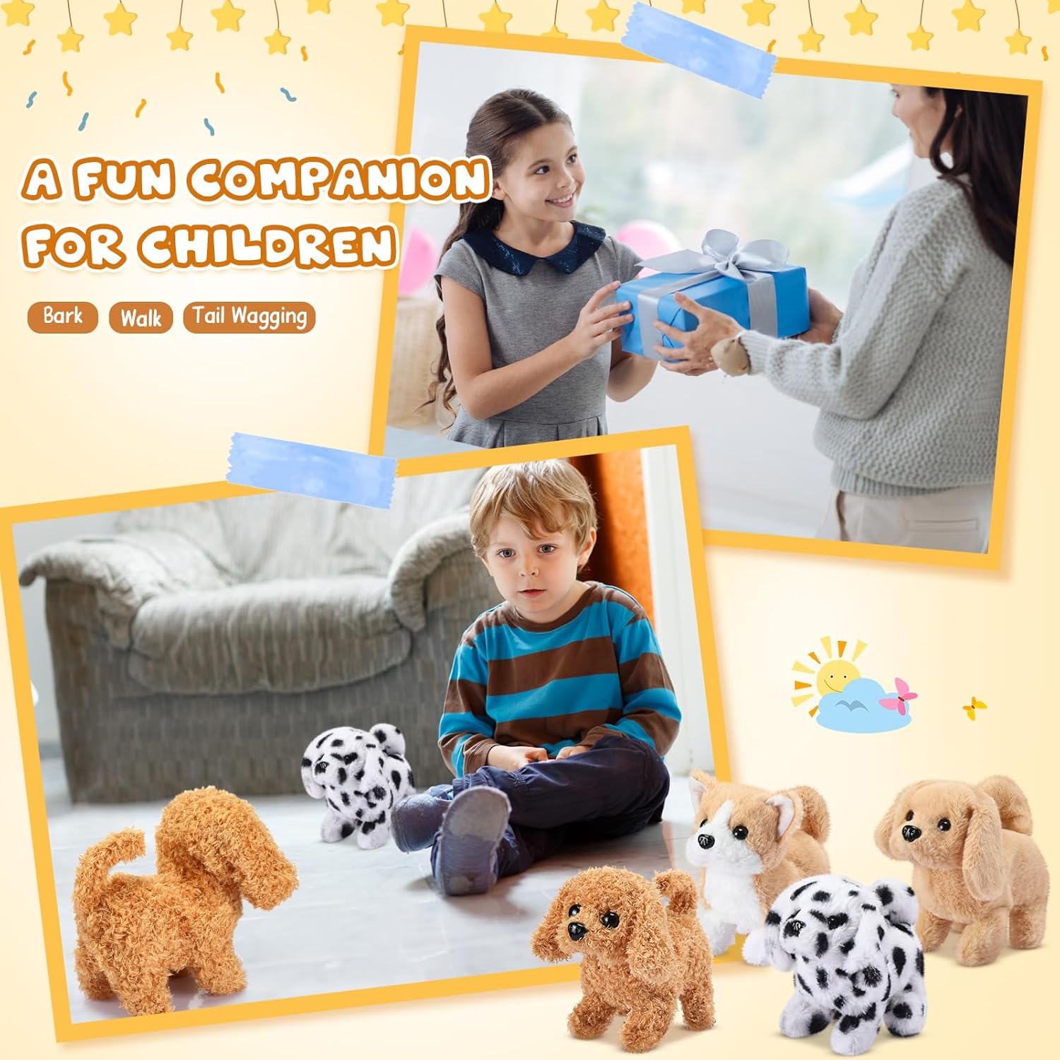 4 Pcs Interactive Dog Toys for Kids Realistic Hopping Dog Plush Electronic Walking Barking and Wagging Tail Puppy Toys for Valentines Day Classroom Kids Birthday Gift