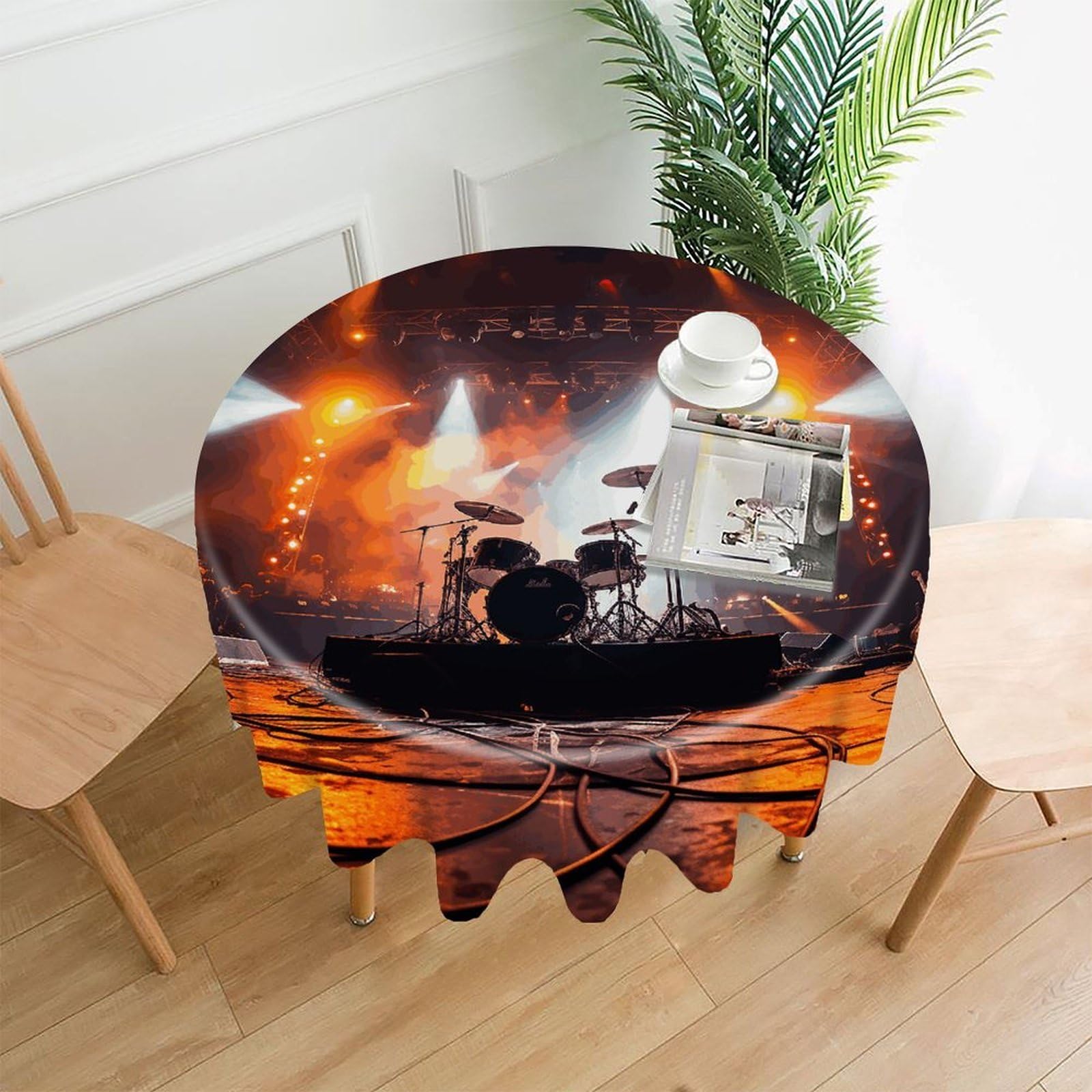 Rock Concert Tablecloth Exquisite Wrinkle Free Straight Edge Round Anti-Fade Premium Polyester Tablecloth Waterproof Folding Table Cover for Table Decoration