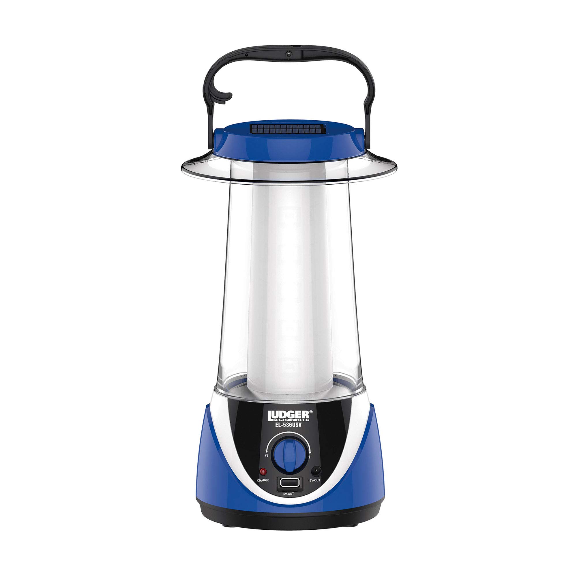 Ludger EL-536USV Power and Light Electric/Solar Panel Rechargeable Emergency Camping Light Lantern with Dimmer Switch, Survival Gear and Equipment, Blue