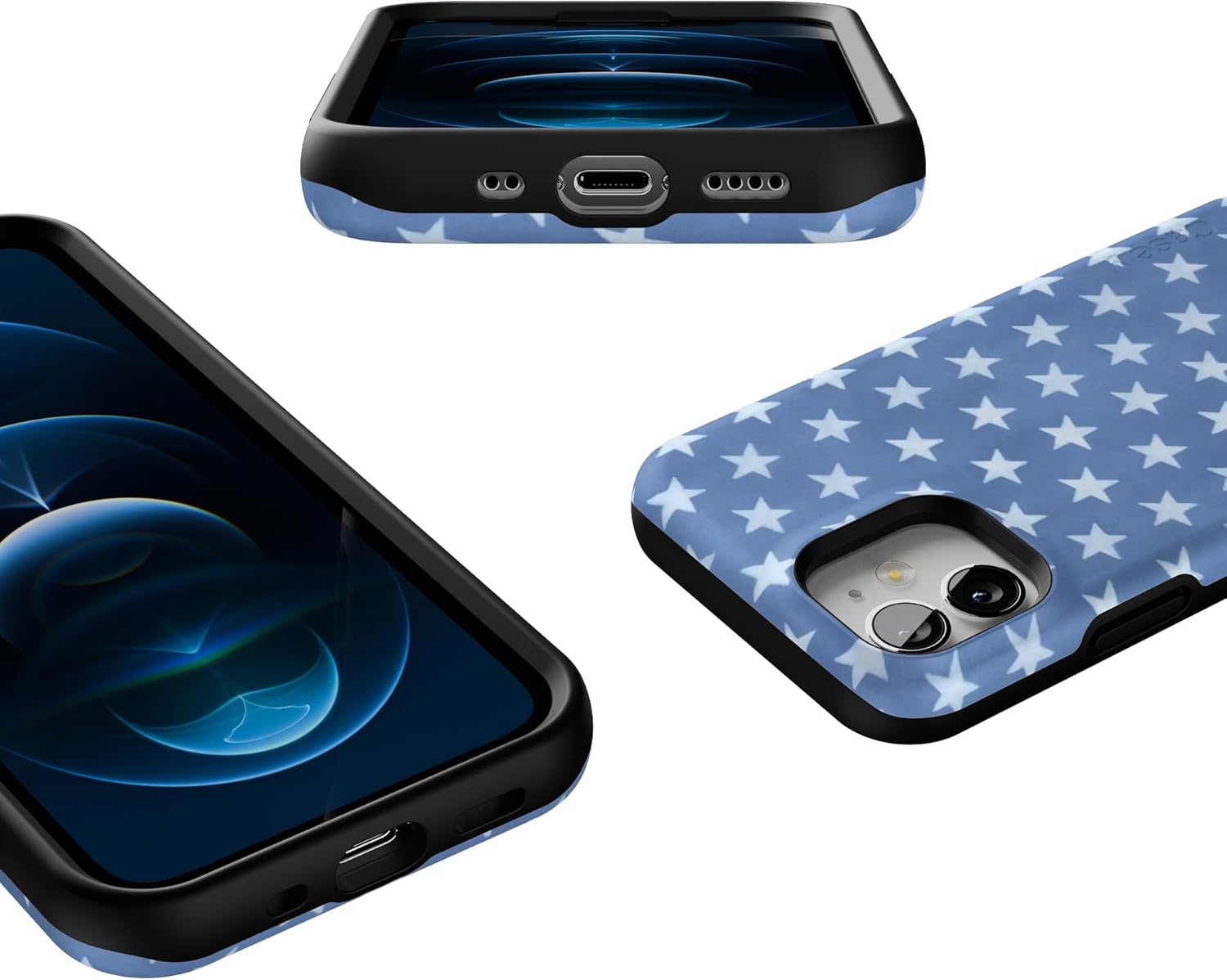 Casely iPhone 12 Mini Case | Coastal Blues | Denim Stars | Bold Protective Design | Compatible with MagSafe