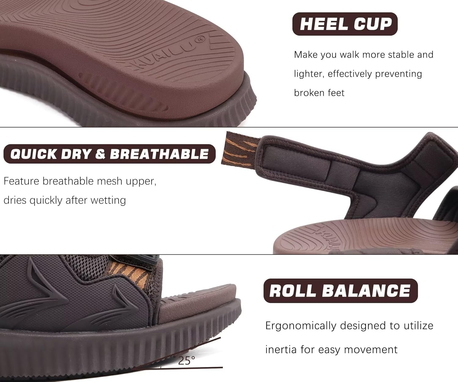KuaiLu Mens Hiking Sandals with Arch Support Orthopedic Walking Recovery Sandals for Plantar Fasciitis Open Toe Summer Athletic Sport Comfortable Cushion Breathable Outdoor Water Sandals Size7-13 - Image 7