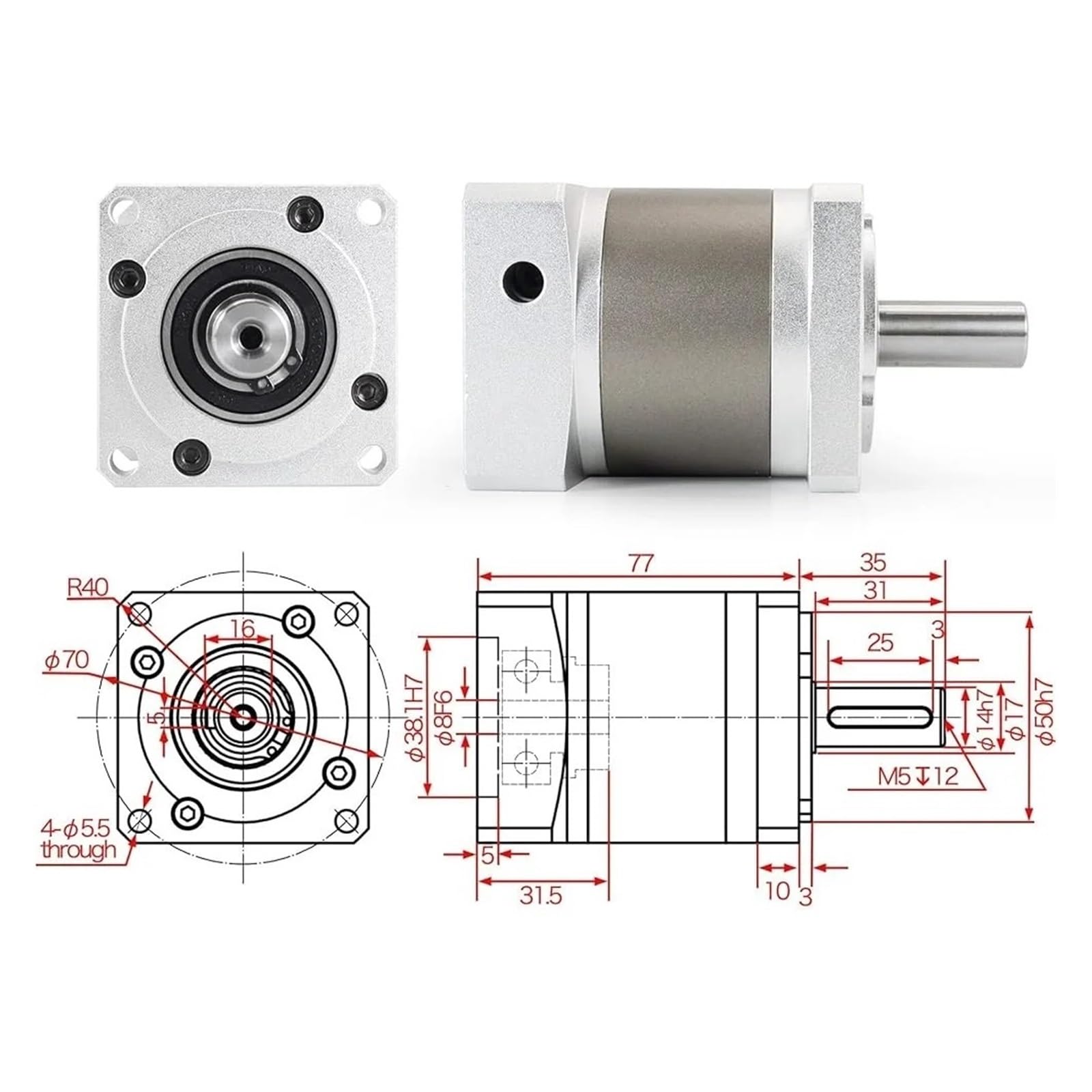 Motor Paso a Paso Nema23, Caja de Engranajes planetarios, 7-min de Juego, Reductor de Engranajes 5:1, Eje de 8 mm, 3000 RPM, IP65, componente de máquina CNC