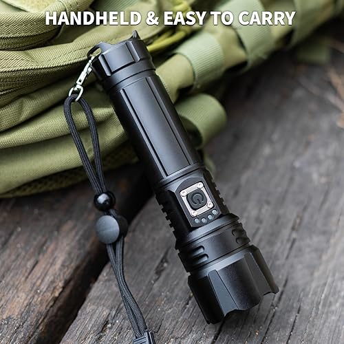 Miniatura 9 de Linternas recargables de alto lúmenes, 90.000 lúmenes, linterna LED súper brillante con cable USB, 5 modos, potente linterna impermeable, luz de