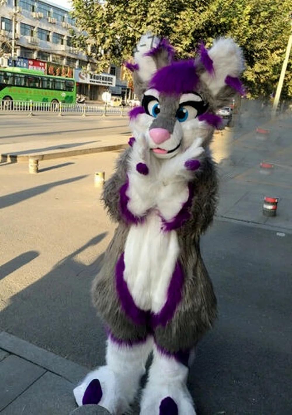 Furry Husky Fox Medium Long Leather Mascot Costume Halloween Christmas