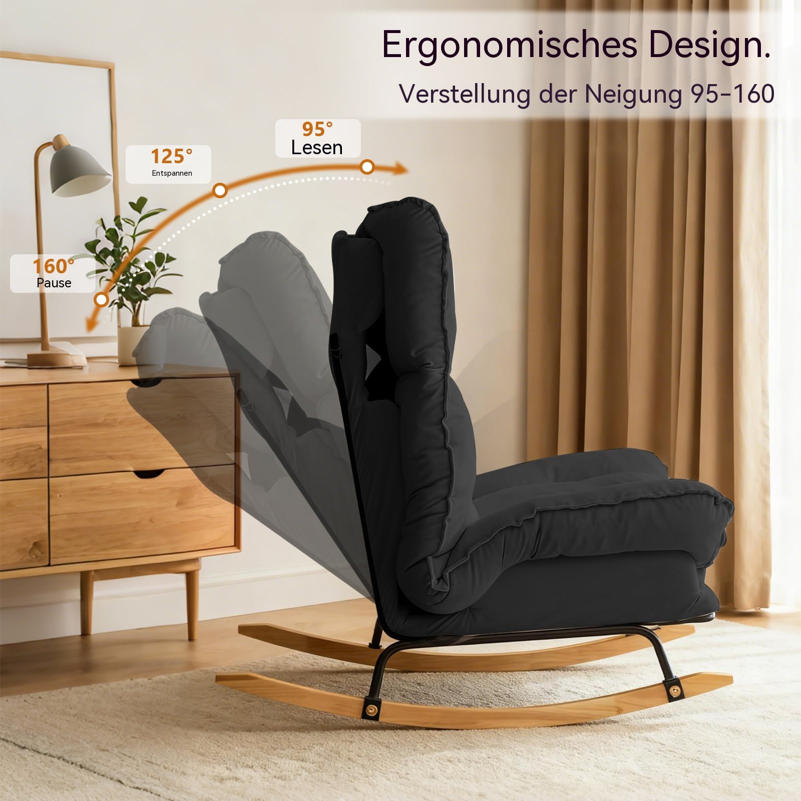 Extra große Schaukelstühle, Verstellbare Lounge-Stühle für Drinnen und Draußen mit Kissen für Arbeitszimmer, Wohnzimmer und Terrassen