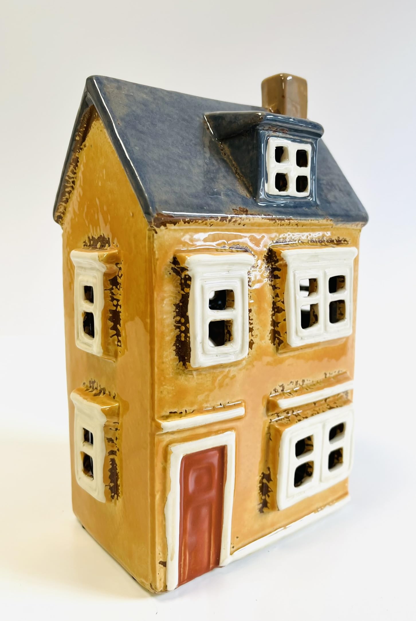 Tealight Candle Holder Housewarming Gift Cottage Ceramic Village Pottery House Ornament (Orange Autumn Cottage (22cms))