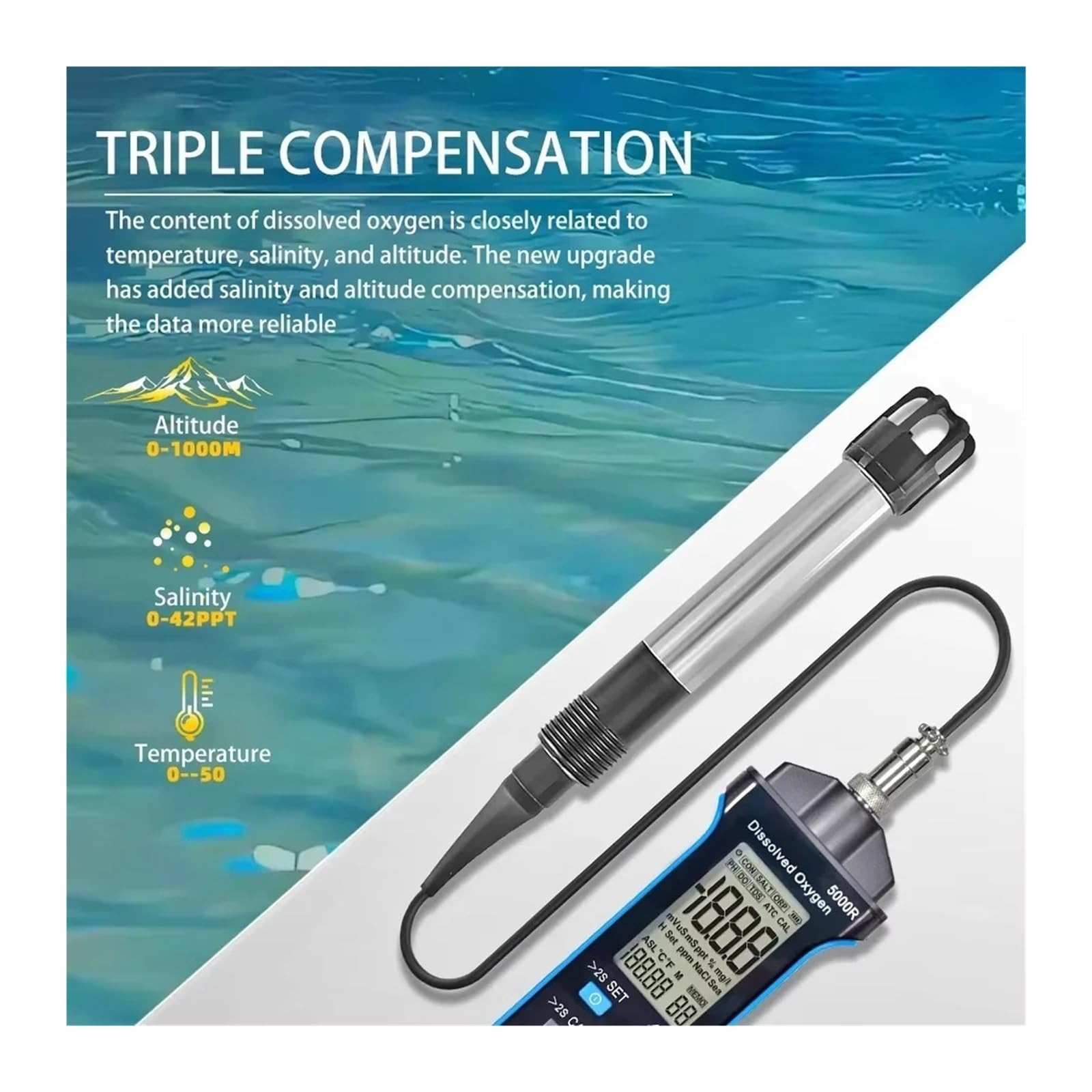Tester dell'Acqua, Misuratore di Ossigeno disciolto for Tester della qualità dell'Acqua 0,0-20, /l con compensazione salinità e dell'altitudine