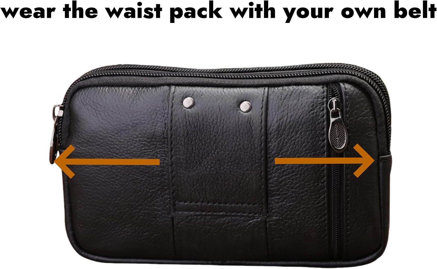 Leather Waist Pack Belt Bag for Men, Genuine Cowhide, Multi-Pocket Design, 6.7 x 3.9 x 2.1 inches (Classic Black)