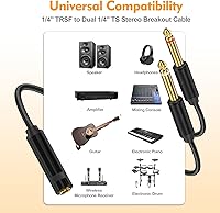 Vista 3 de HOSONGIN - Cable de inserción divisor en Y estéreo de 1/4 TRS a dual de 1/4 TS mono, con conector chapado en oro, blindaje doble y funda de nylon