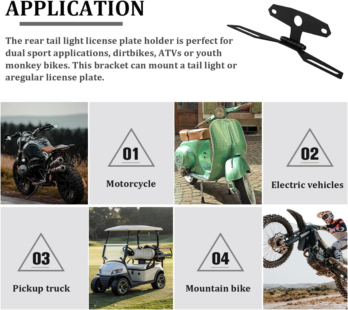 Motorcycle License Plate Bracket, Adjustable Motorbike Fold Tail Light Mount Holder, Motorbicycle Folding License Plate Support Holder Accessories, Universal for Scooter ATV Dirt Bike