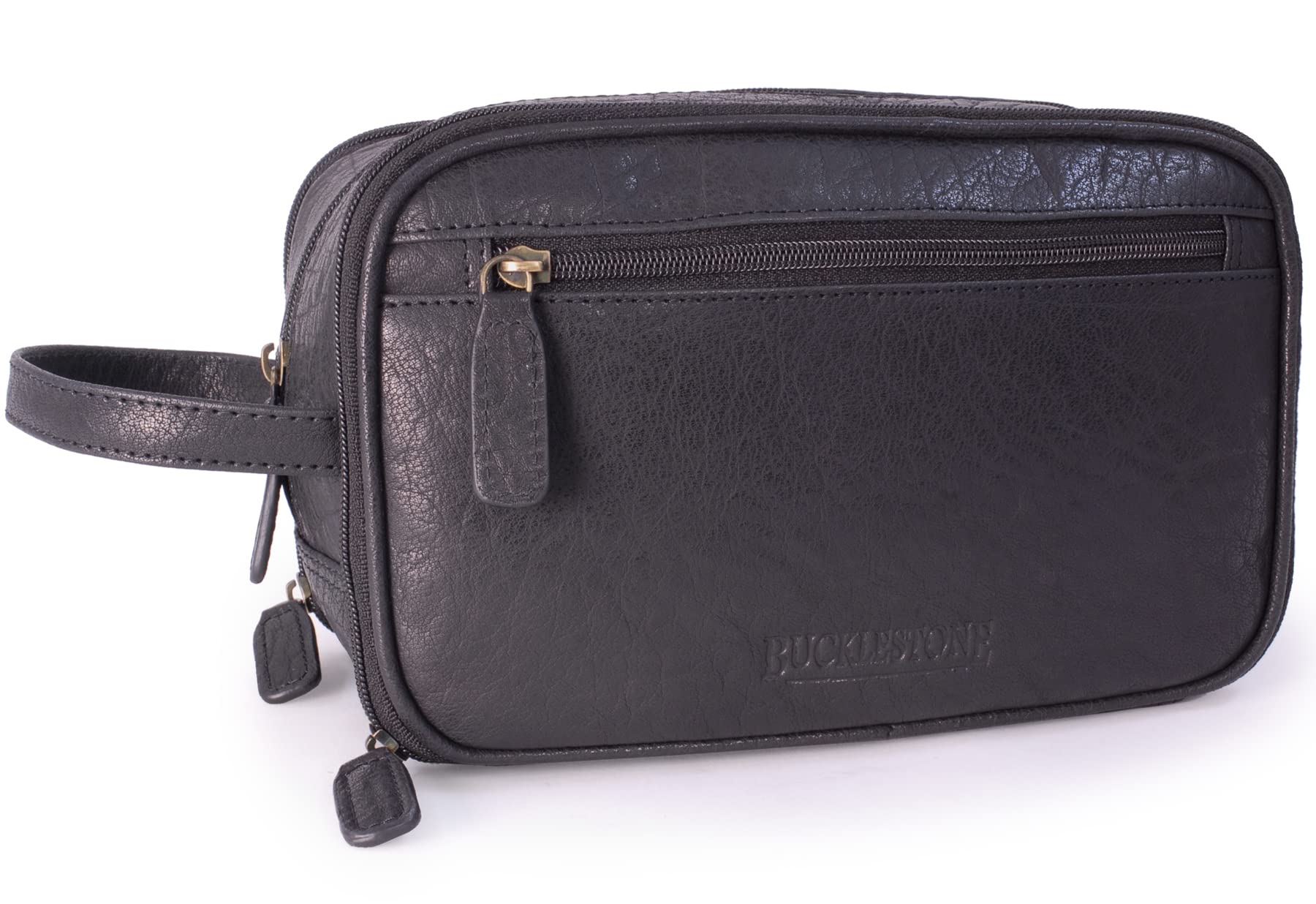 Beauty Case da Viaggio in Pelle - Borsa da Toilette Media - Necessaire Uomo - Wash Bag - Borsa Pochette per Cosmetici - Durham - Nero