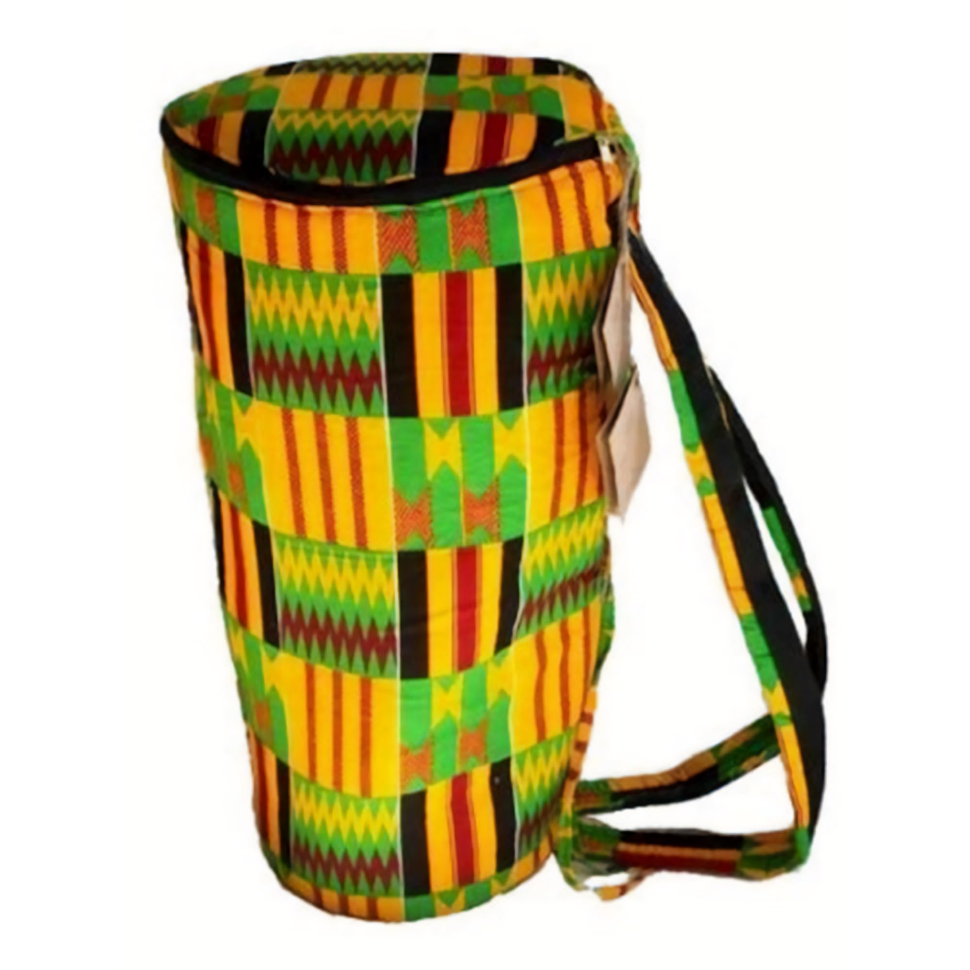 Large African Kente Cloth Djembe Drum Bag – Fits Djembe Drums with 13.5” Diameter and 24.5” Height, Handmade, Triple-Layer Construction, Carrying Case