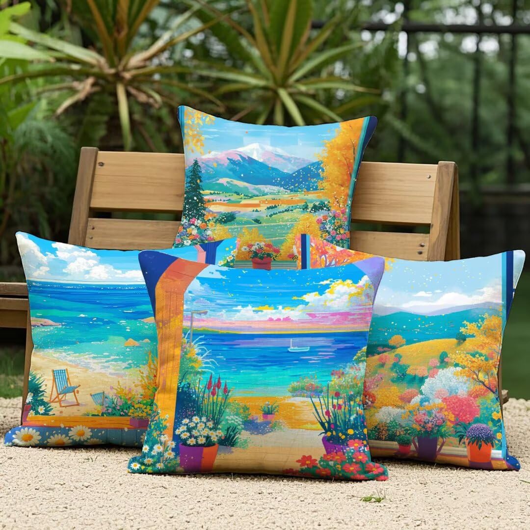 Fundas Cojines 60x60 cm Exterior Cojines Antepecho Fundas de Almohada Juego de 4, Cuadrados Funda Cojin Flor Almohadas con Cremallera, Sofa Cama Decorativos para Hogar, Jardín, Salón y Dormitorio Ym83