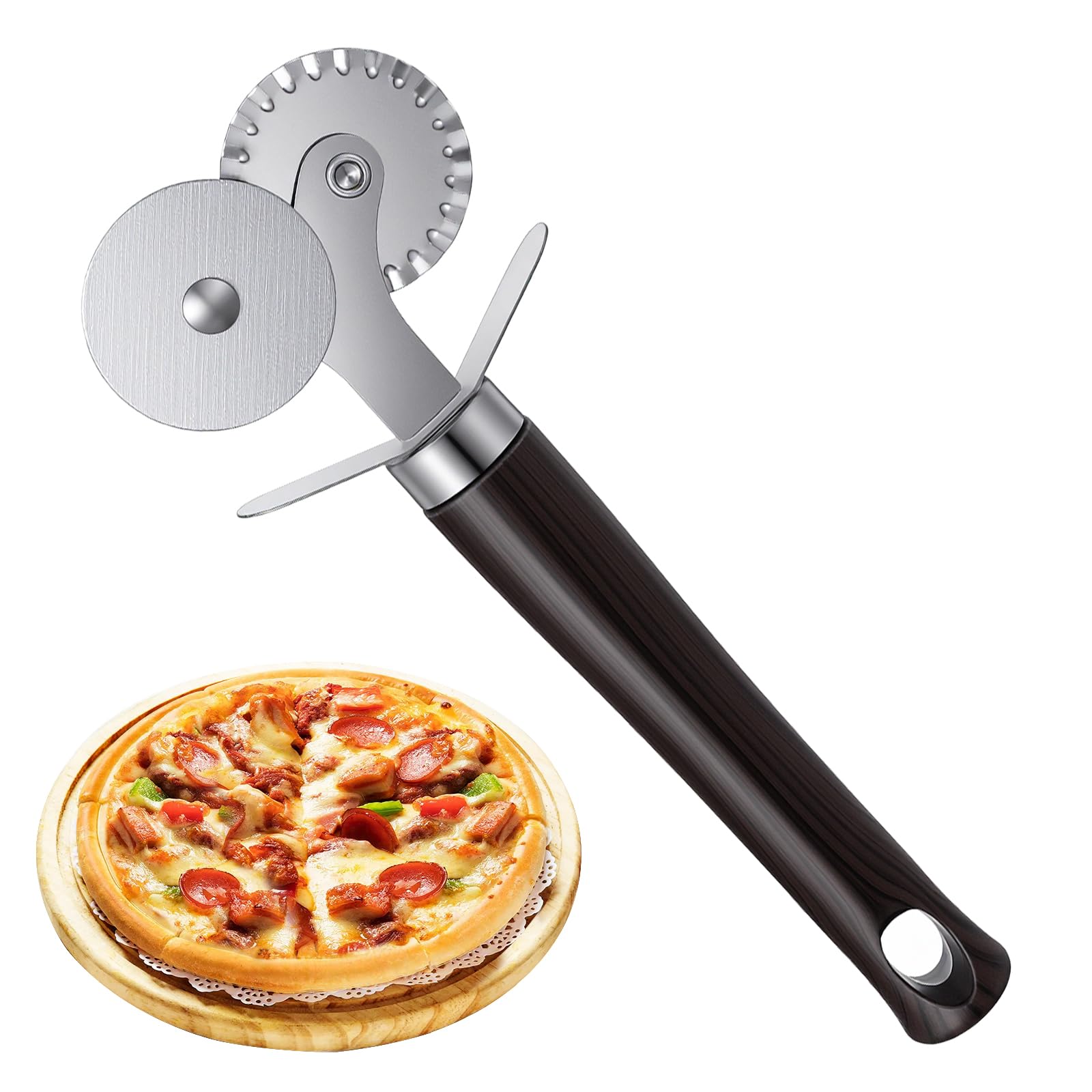 Double Pastry Wheel Cutter,Pasta Ravioli Cutters,Double Wheeler Pizza Cutter, Stainless Steel Pasta Cutters with Ergonomic Handle for Pastry,Pizza,and Cookie Dough