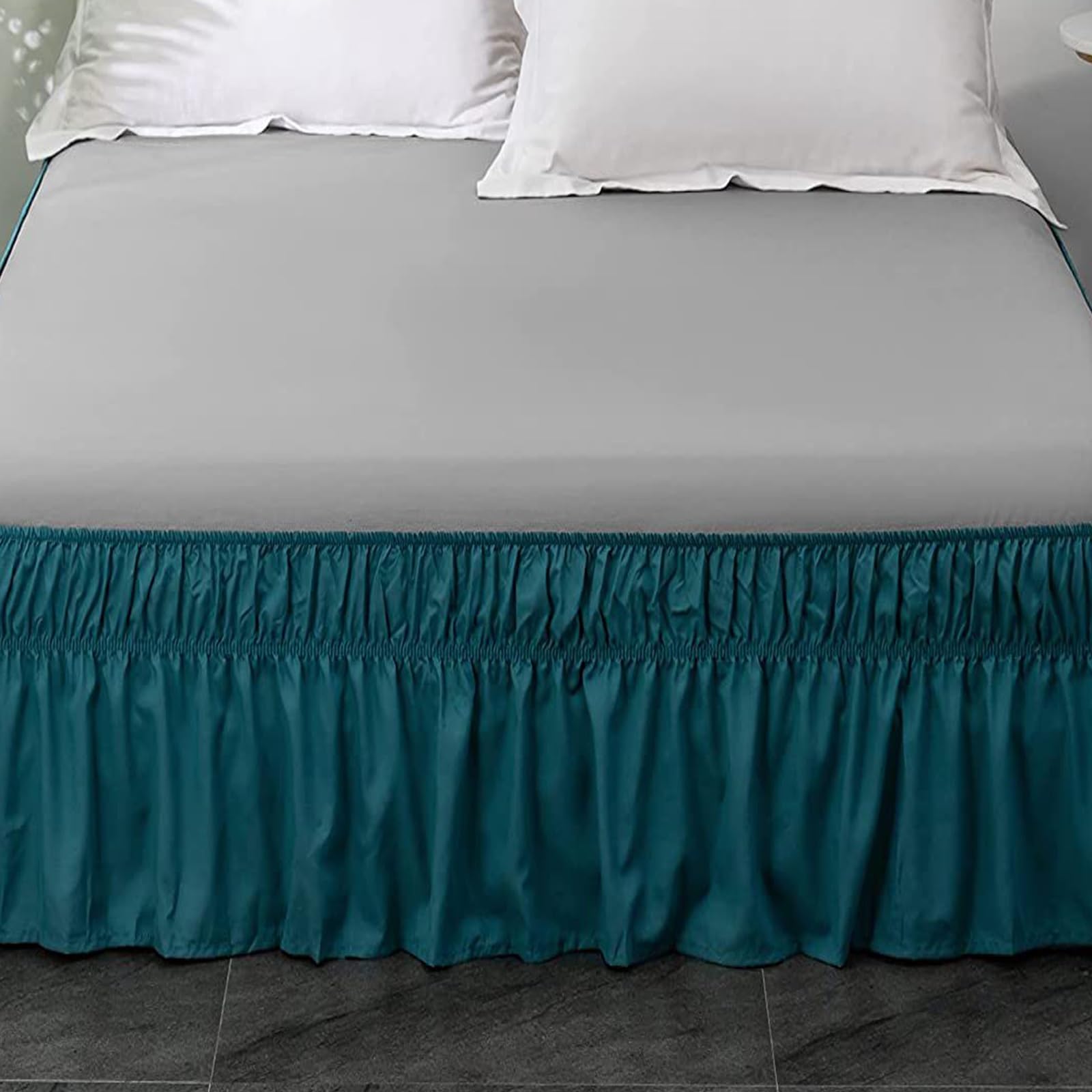YHXAIQ Bed Skirt, Elasticized Bed Skirts & Valances, Easy to Install Valance with Drop Design, Polyester Bed Valance Double for Double Size Bed Frame & Platform(Dark green,200 x 220+35 cm)