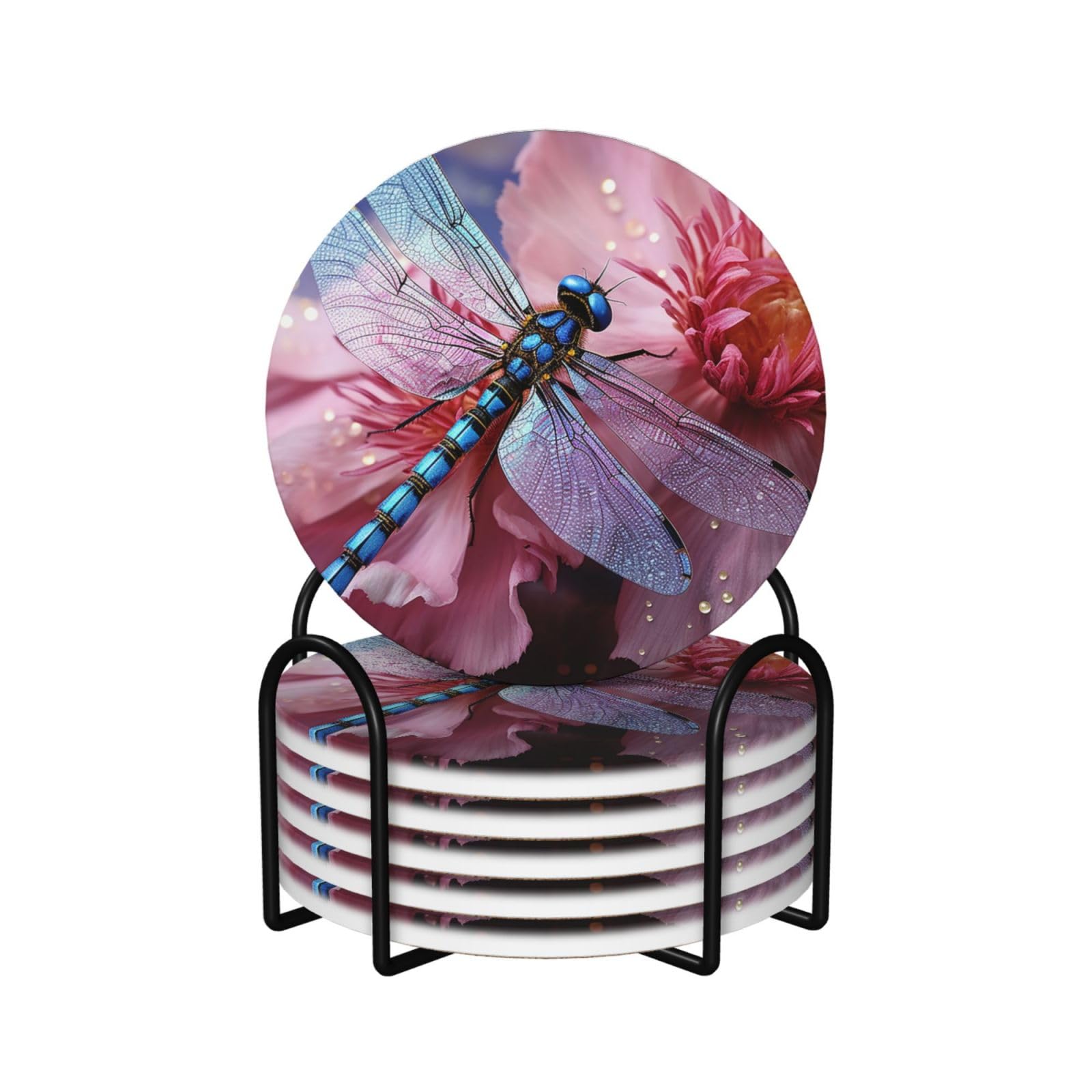 Dessous de verre en céramique florale haut de gamme avec socle de rangement