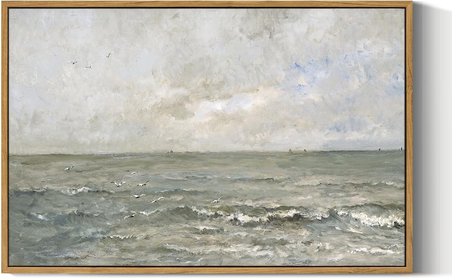 VIYYIEA Ocean Large Large Framed Wall Art, Seascape Vintage Art Decor Room Aesthetic, 16X24 Inch Canvas Print Artwork, Calming Landscape Painting Wall Decor for Bedroom Bathroom Office Blue Seascape 1876 24L" x 16W"