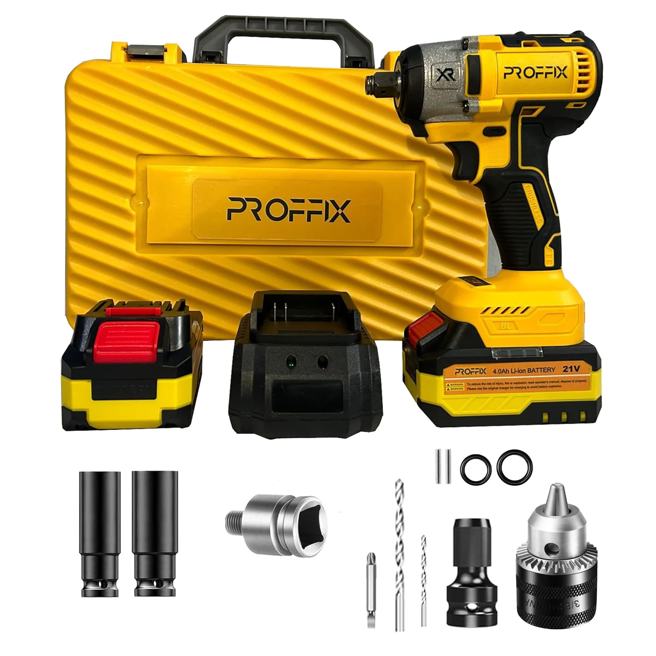 PROFFIX 21V 4Ah 350Nm high torque Brushless Cordless Imapact driver 2 Batteries Carry case Wrench set (B0CV7RV51J) Amazon Price History, Amazon Price Tracker