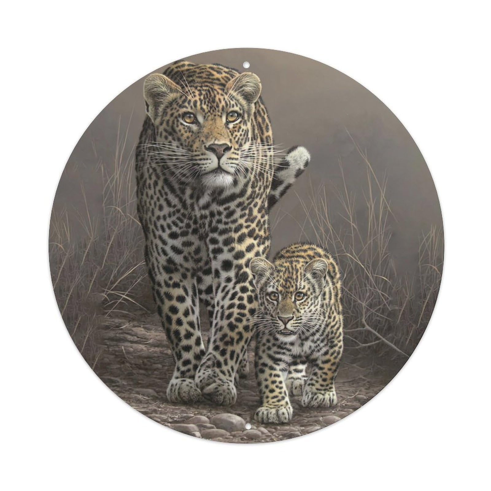 Animals Leopard And Cubs Vintage Metal Tin Sign Plaque Wall Decor for Cafe, Club Bar, Office, Garden Metal Poster 8x8Inch