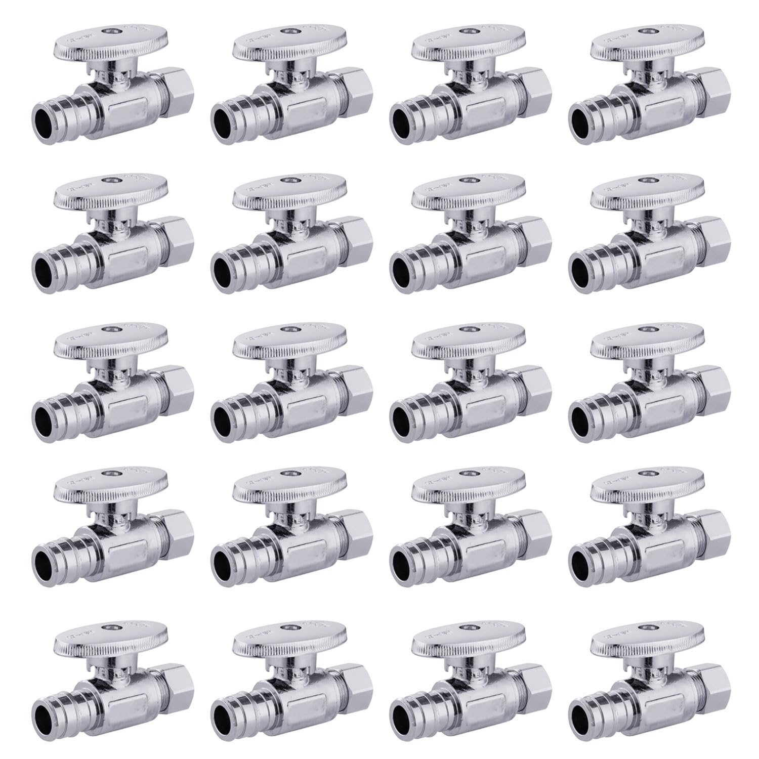 20 valvole di arresto EFIELD Pex-a 1/4 di giro diritte 3/8" OD compressione x 1/2" espansione (F1960), ottone cromato