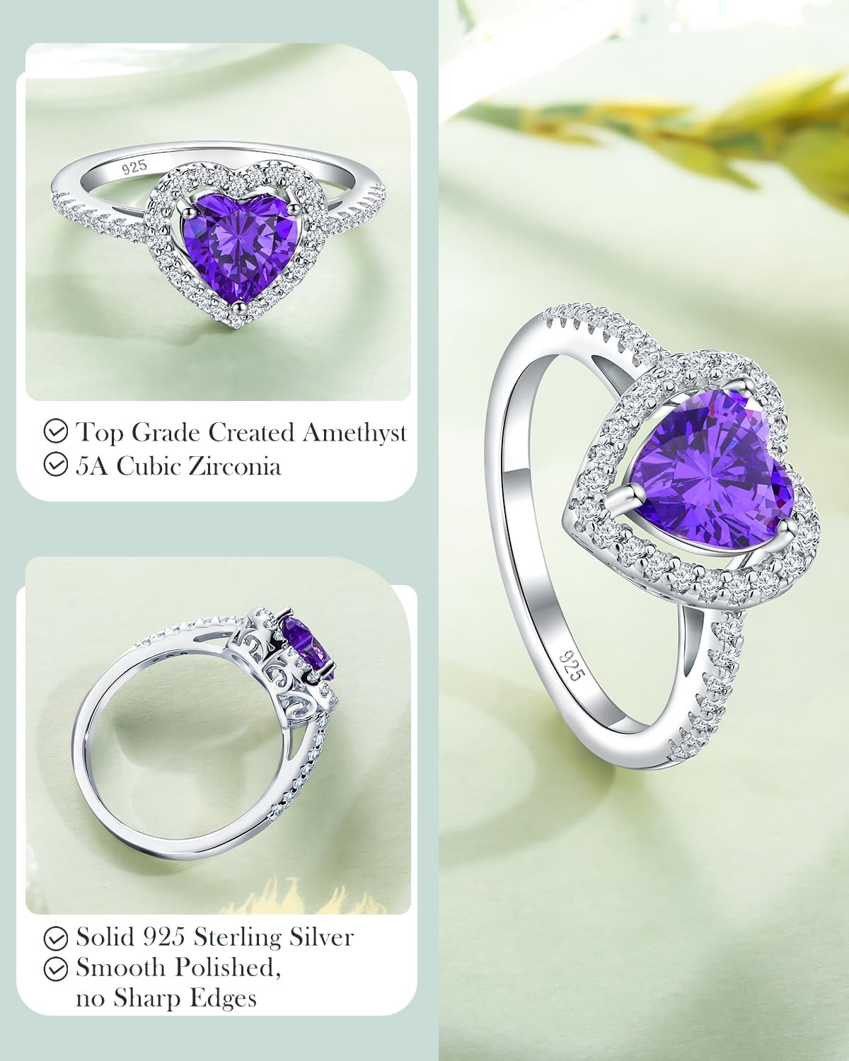 925 Sterling Silver/14K Gold Plated Heart/Square/Pear Shape Rings for Women Created Gemstone Engagement Birthday Party Jewerly(with Box)