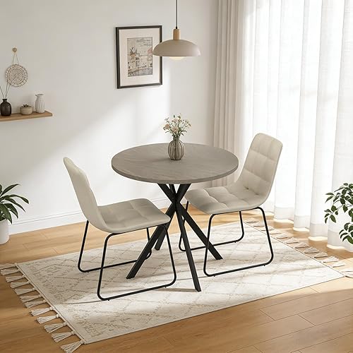 Miniatura 6 de Juego de 2 sillas redondas de mesa de comedor de 31.5 pulgadas para 2, juego de sillas de mesa de comedor pequeñas que ahorran espacio, juegos de