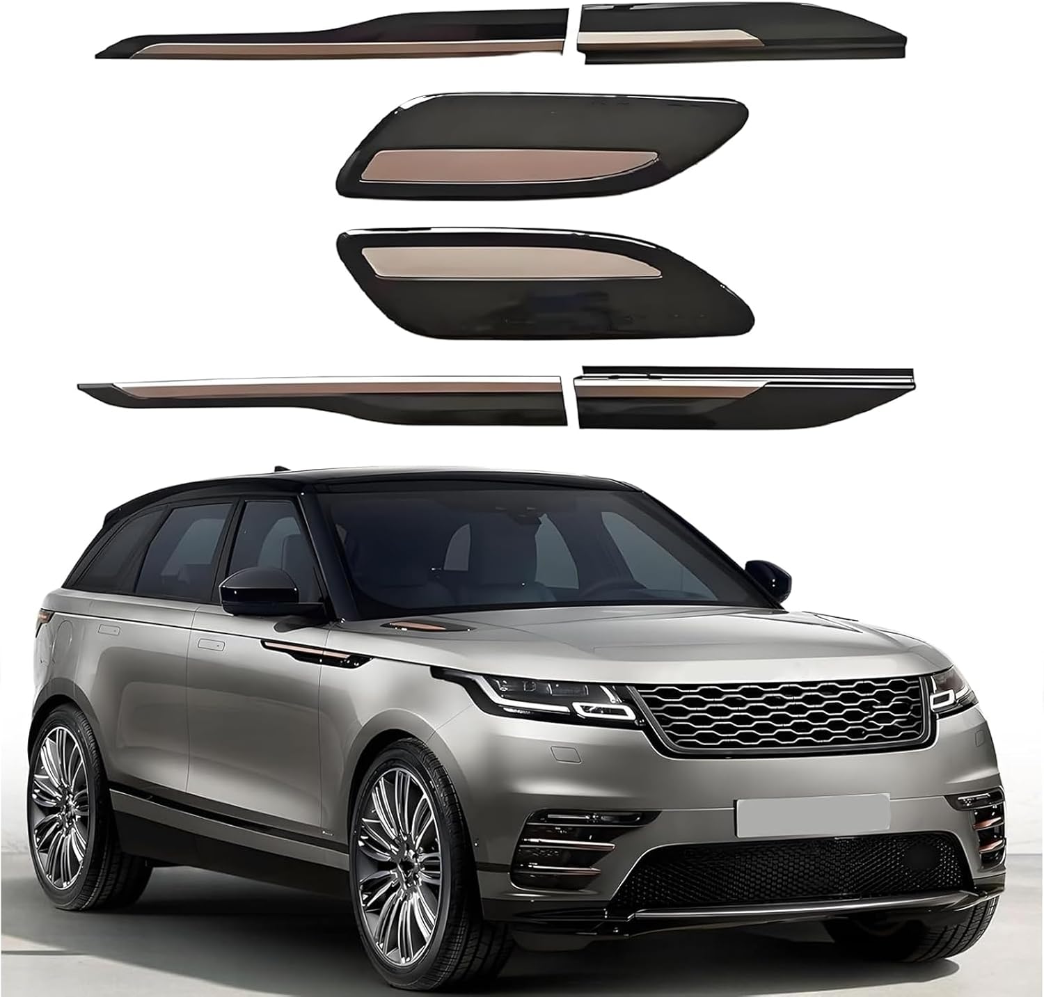 Front Side Air Hood Vent Trims Cover Fits for Range Rover Velar 2018 2019 2020 2021 2022 2023 2024 2025 (4PCS Golden Black)