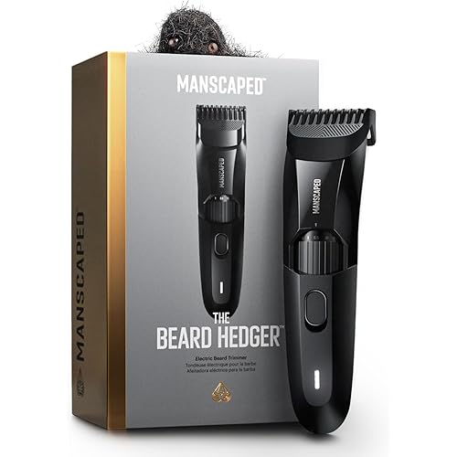 MANSCAPED® The Beard Hedger® Premium Men's Beard Trimmer, 20 Length Adjustable Blade Wheel, Stainless Steel T-Blade for Precision Facial Hair Trimming, Cordless Waterproof Wet/Dry Clipper