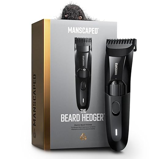 MANSCAPED® The Beard Hedger® Premium Men's Beard Trimmer, 20 Length Adjustable Blade Wheel, Stainless Steel T-Blade for Precision Facial Hair Trimming, Cordless Waterproof Wet/Dry Clipper