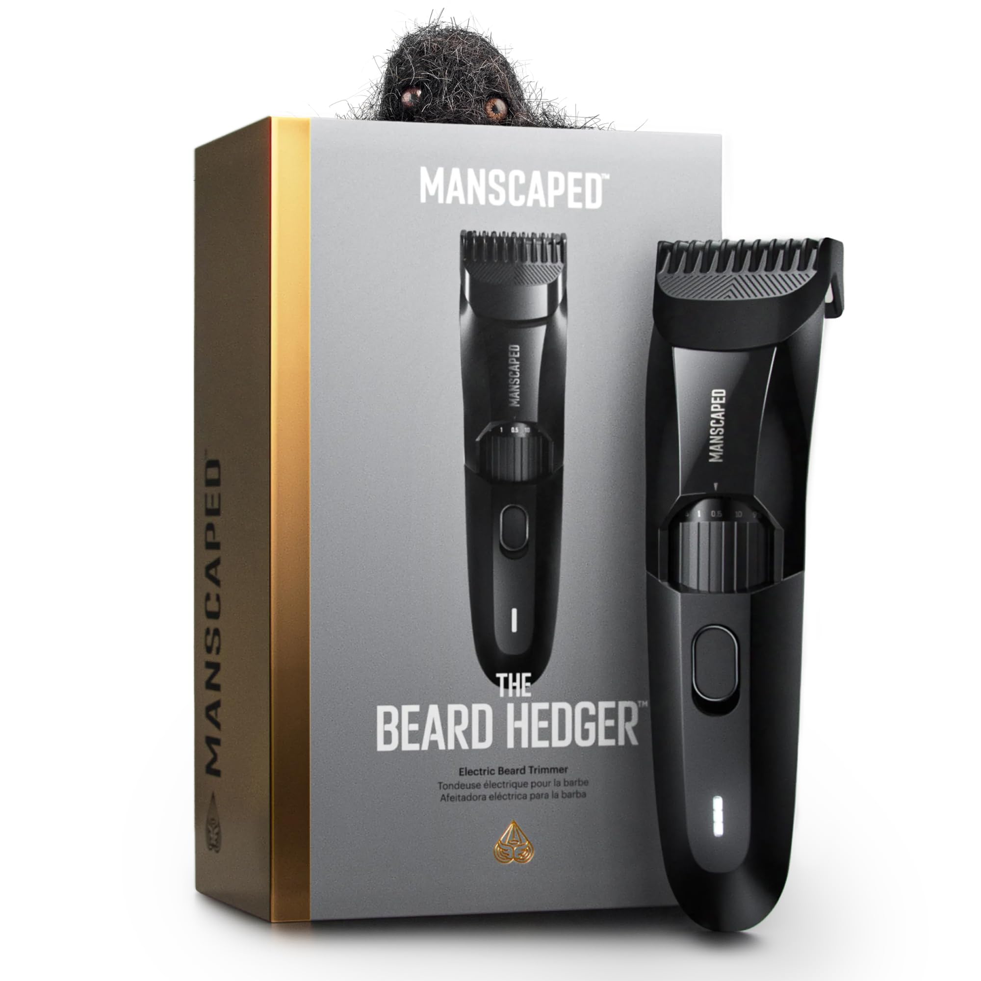 - MANSCAPED® The Beard Hedger® Premium Men's Beard Trimmer, 20 Length Adjustable Blade Wheel, Stainless Steel T-Blade for Precision Facial Hair Trimming, Cordless Waterproof Wet/Dry Clipper