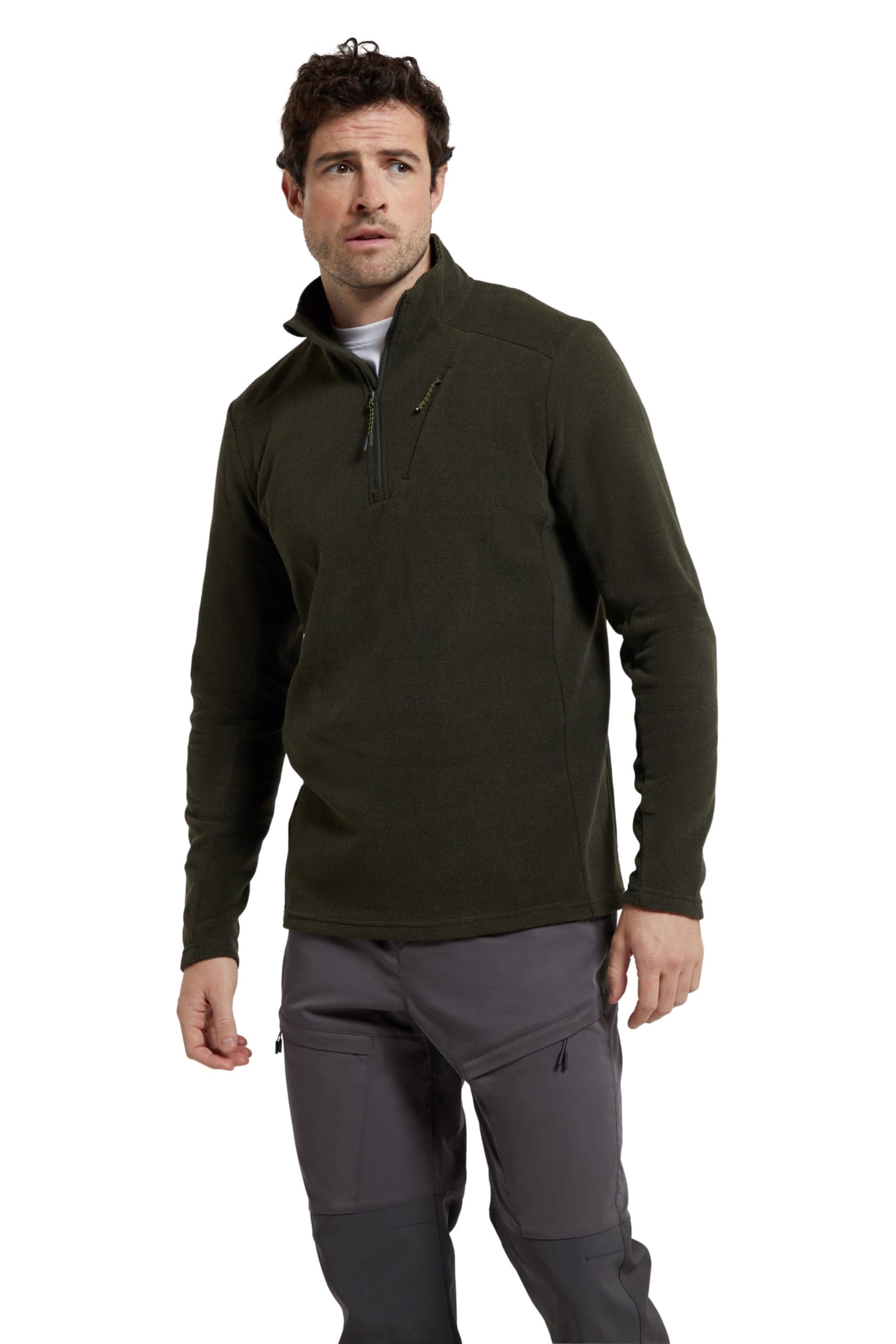 Mountain Warehouse Ridge Mens Half-Zip Fleece Jacket - Lightweight, Zipped pockets, Warm & Cosy, Sweatshirt Top- For Spring Summer, Outdoors, Travelling & Hiking Khaki 4XL