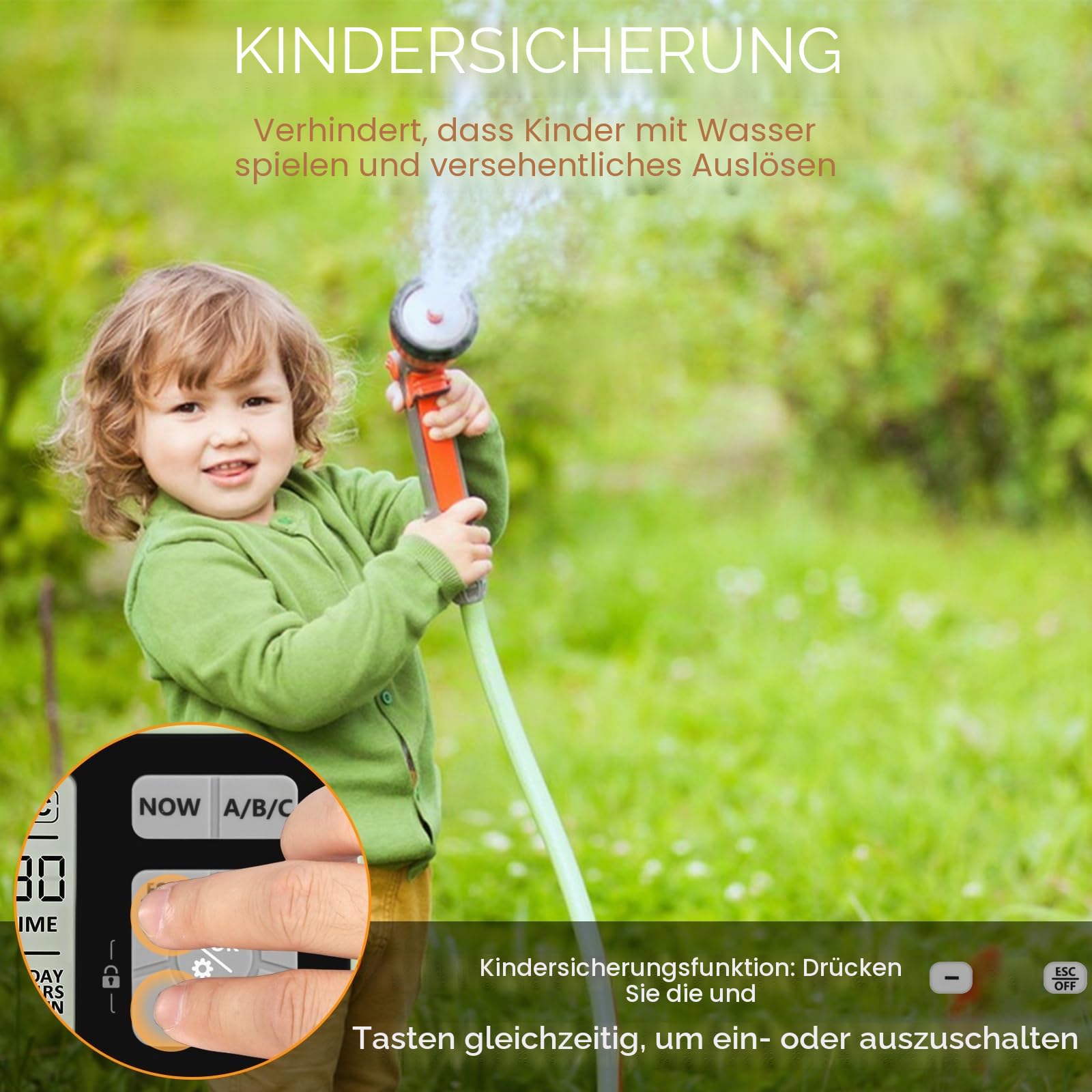 Automatischer Bewässerungstimer, Gartenbewässerungstimer mit LCD Display, 3 Strecken Wasserhahn Timer anschließen, Kindersicherungsmodus, Verzögerte Bewässerung Nach Regen, IPX5 Wasserdicht