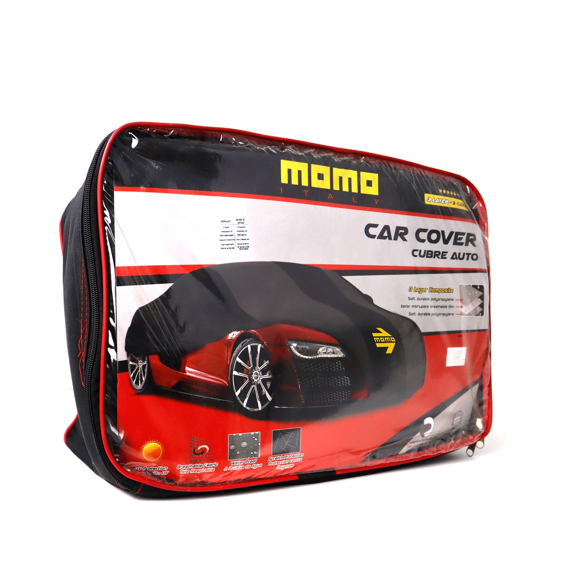 MOMO COUVRE VOITURE INTERIEUR - HOUSSE VOITURE PROTECTION 1 COUCHE TAILLE M (430x165x120 CM), Gris,Noir,Jaune | MOMLCC1ML