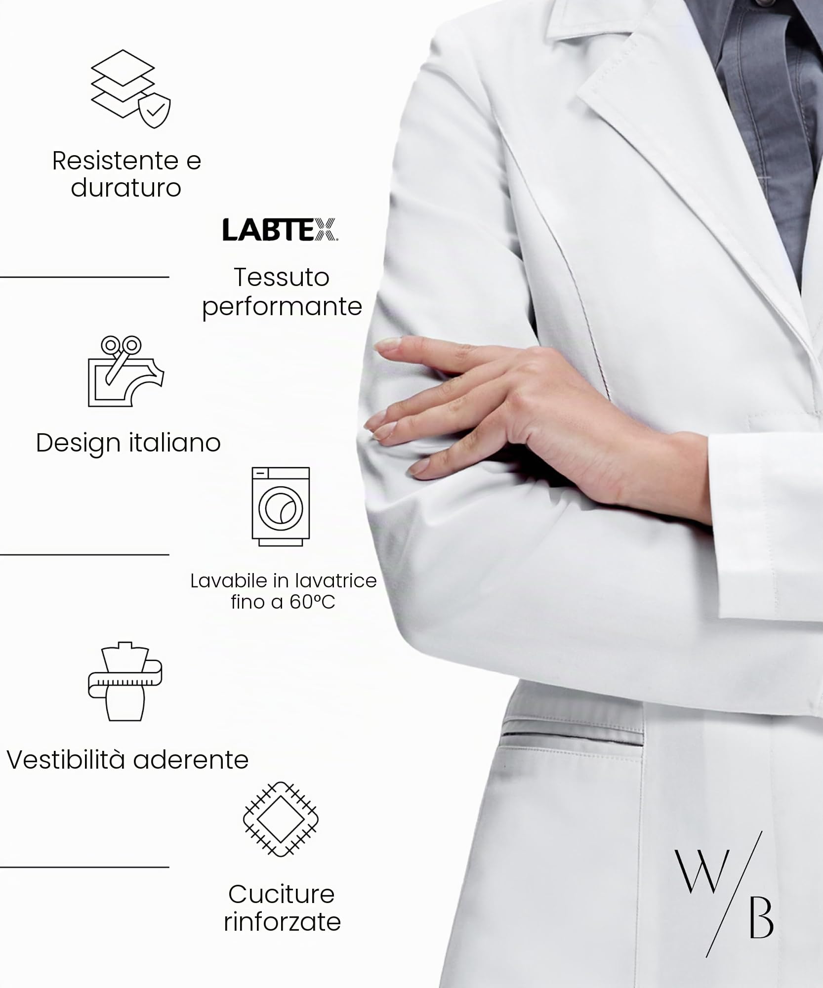 Camice da Laboratorio Donna Sagomato Slim Fit, Modello Sartoriale con Bottoni Automatici Nascosti, Lunghezza 84 cm, Ideale per Dottoressa, Estetista e Farmacia, Tessuto Resistente