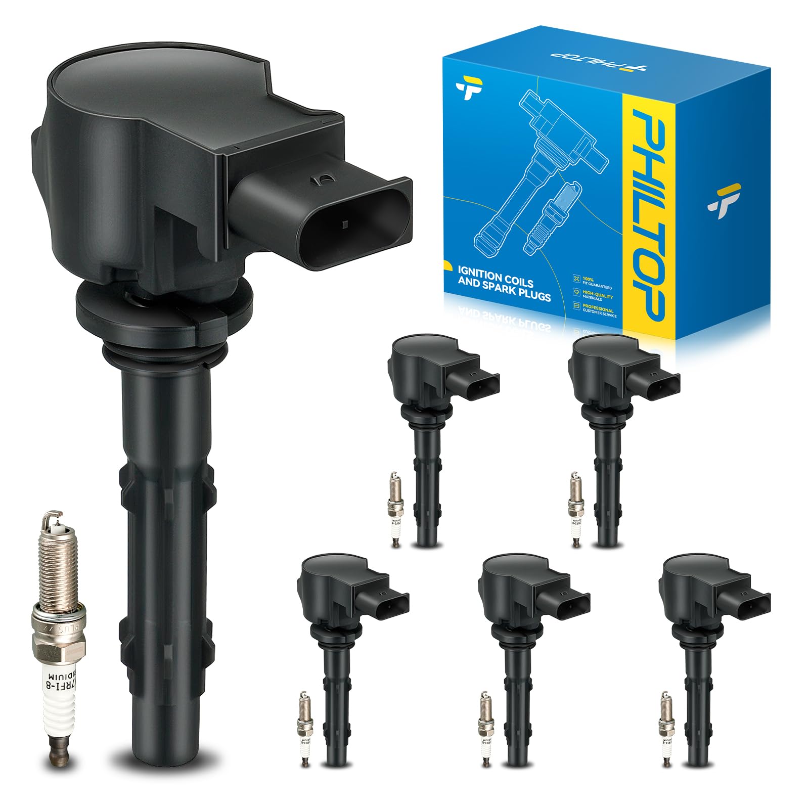 PHILTOP Ignition Coil Pack and Spark Plugs Fits for Benz 2008-2012 C300, 2006-2010 E350, 2010-2012 GLK350, 2007-2011 S550, 2007-2012 GL450, 2006-2009 ML350, 2011 E350 3.5L, 6PCS UF535