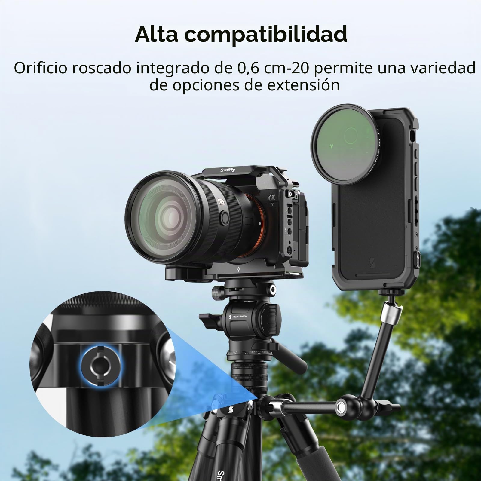 SMALLRIG CT150 Kit de Trípode de Viaje para Video, con Cabezal de Video con Giro e Inclinación, Placa QR para Arca, Giro de 360° e Inclinación de 90°/-70°, Carga Máxima de 3 kg/6,6 lb para DSLR - 4937