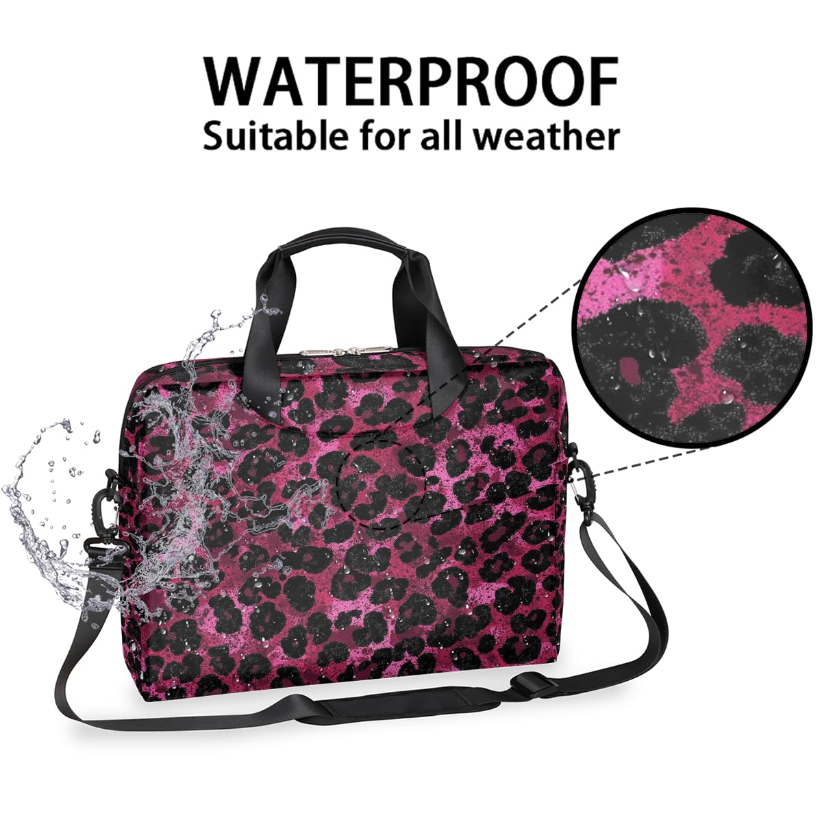 Mexpekil Borsa per computer portatile 15.6 16 pollici animale rosa nero leopardato stampa custodia per laptop impermeabile borsa a tracolla per donne uomini