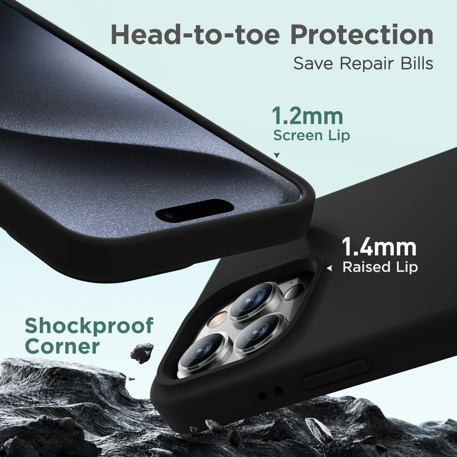 Cordking Schutzhülle für iPhone 16 Pro, Silikon, ultradünn, stoßfest, mit weichem kratzfestem Mikrofaserfutter, 6,3 Zoll, Schwarz