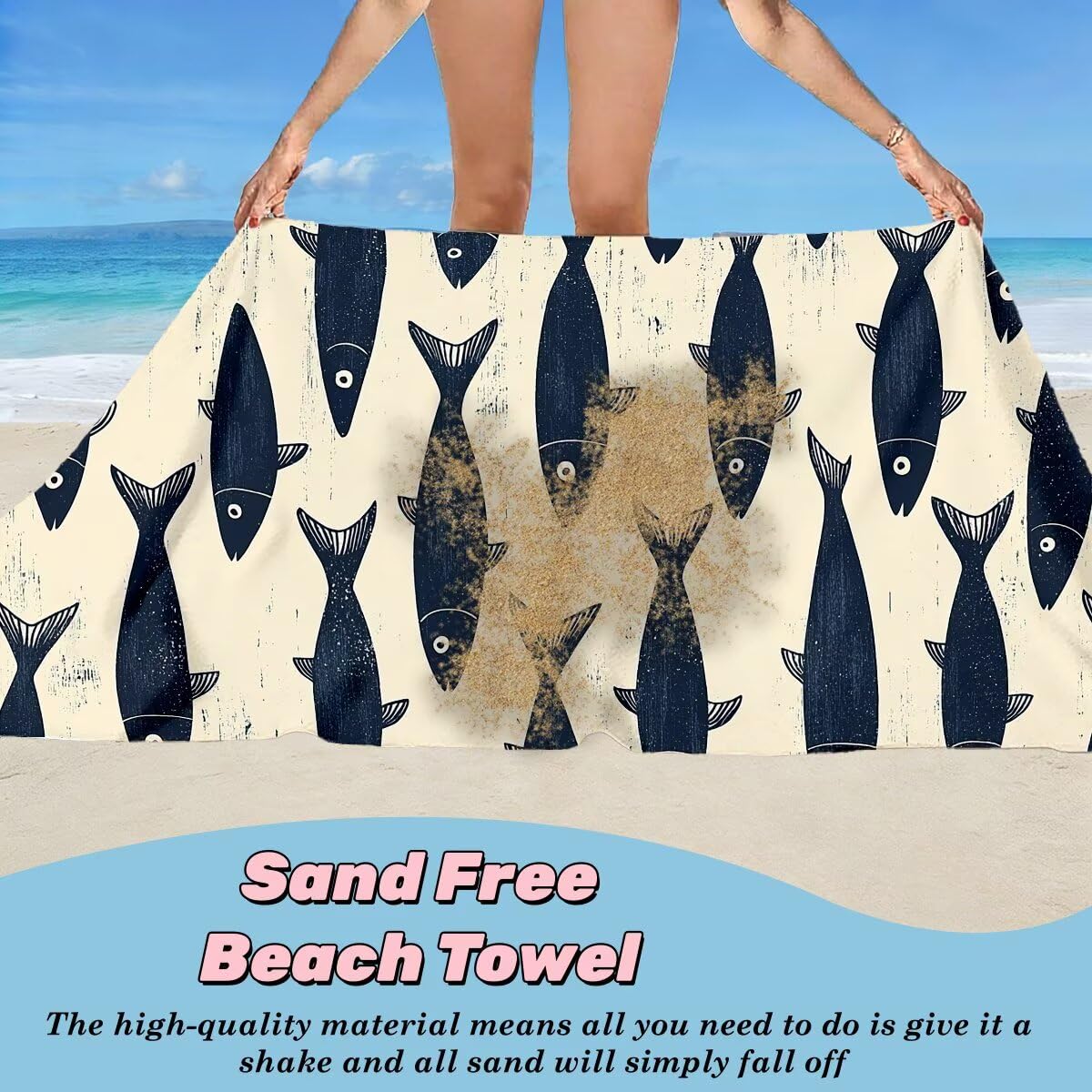 Toalla Playa 100x200 cm, Toalla Gimnasio Microfibra Secado Rapido, Juego de 2 Antiarena Toallas de Playa, Ligera Compacta Toallas Microfibra Grande para Viaje, Regalo Hombre Regalo Mujer (Pez) -4421