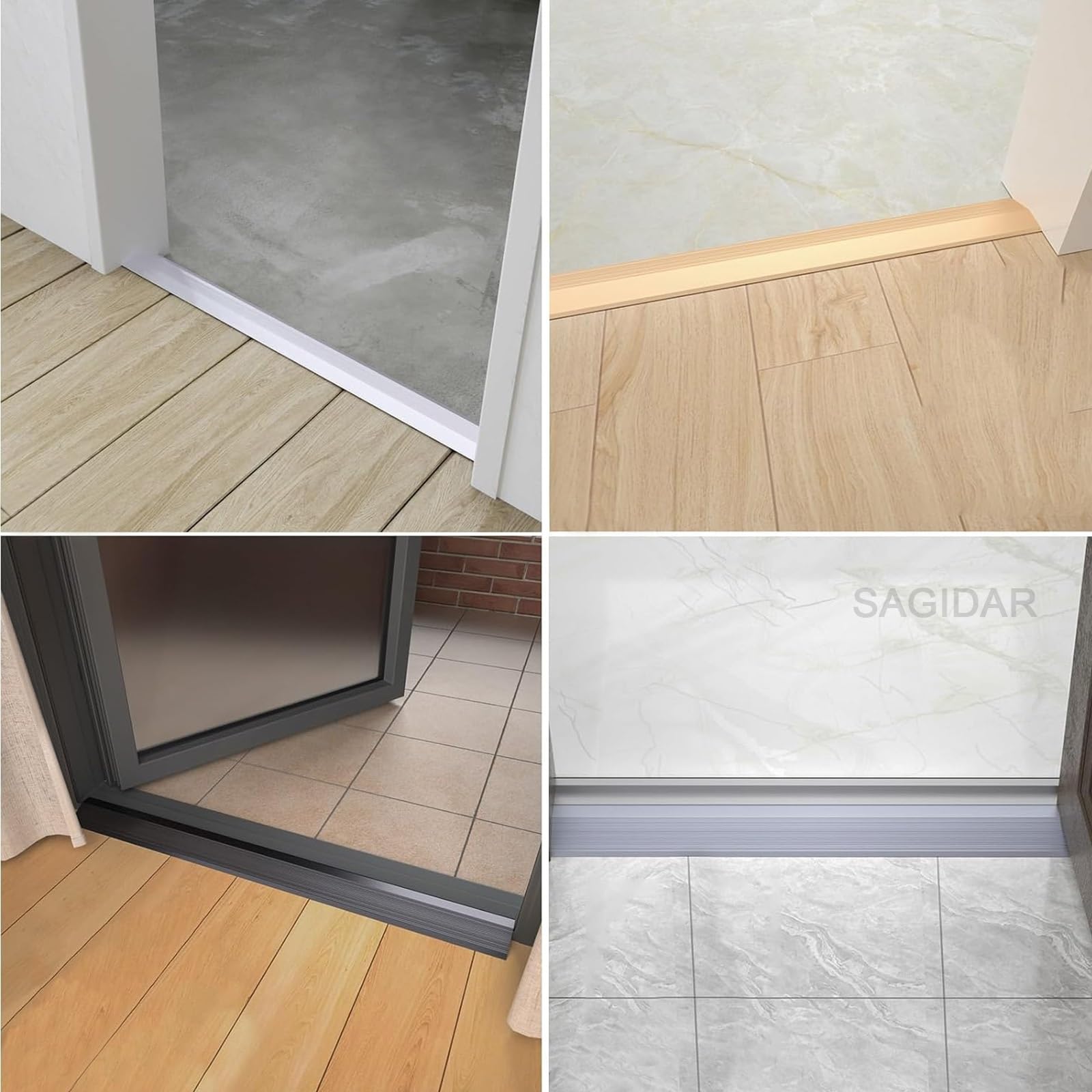 SAGIDAR Barre De Seuil Baguette Recouvrement, Profil Rail De Transition Plate en Aluminium, Bande Transition pour Sol Irrégulier/Bords Tapis, Rampe D'entrée Antidérapantes, pour D'entrée/Balcon