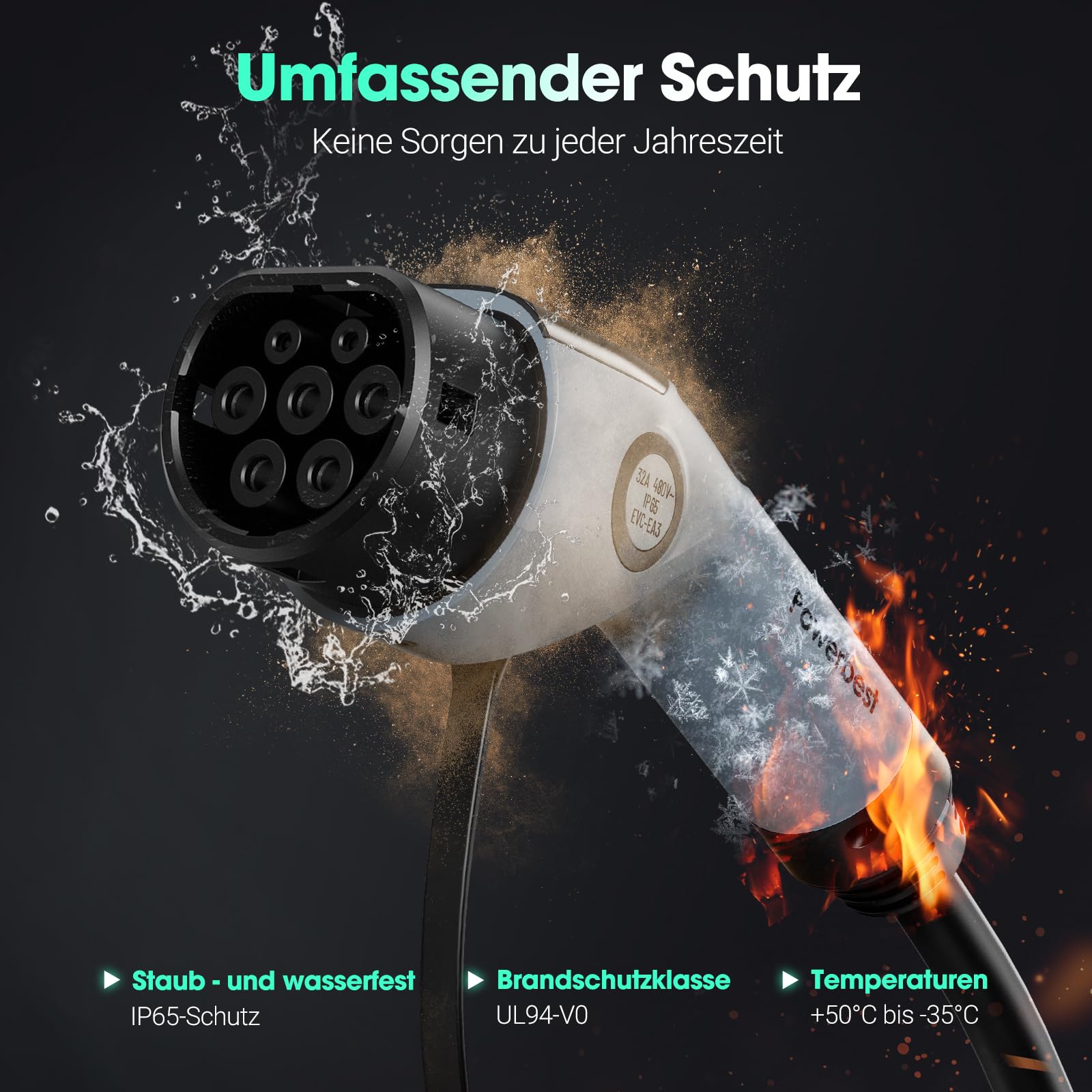 Typ-2-Ladekabel, 22KW 5M 32A Dreiphasiges E-Auto-Ladekabel Typ 2 auf Typ 2 Mode 3 für Elektro- und Hybridfahrzeuge – Kompatibel mit Model S/3/X/Y, e-Golf, ID.3, i3/i8